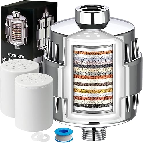 Filtro de ducha de 15 etapas - Filtro de cabezal de ducha - Filtro de agua dura, reduce el fluoruro de cloro, suavizador de agua, cáscara de coco,