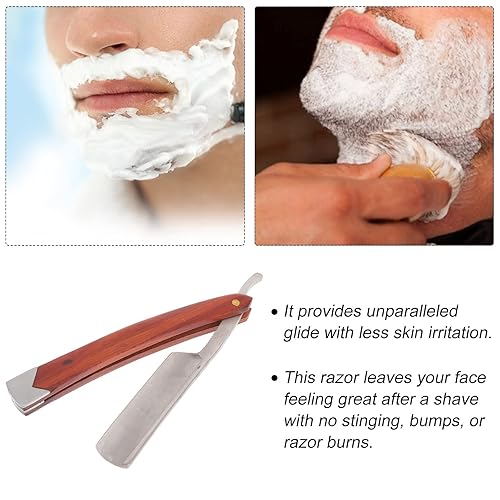 Miniatura 3 de Lurrose Maquinilla de afeitar recta, de acero al carbono, con borde recto, maquinilla de afeitar profesional para hombre, con mango de madera vintage