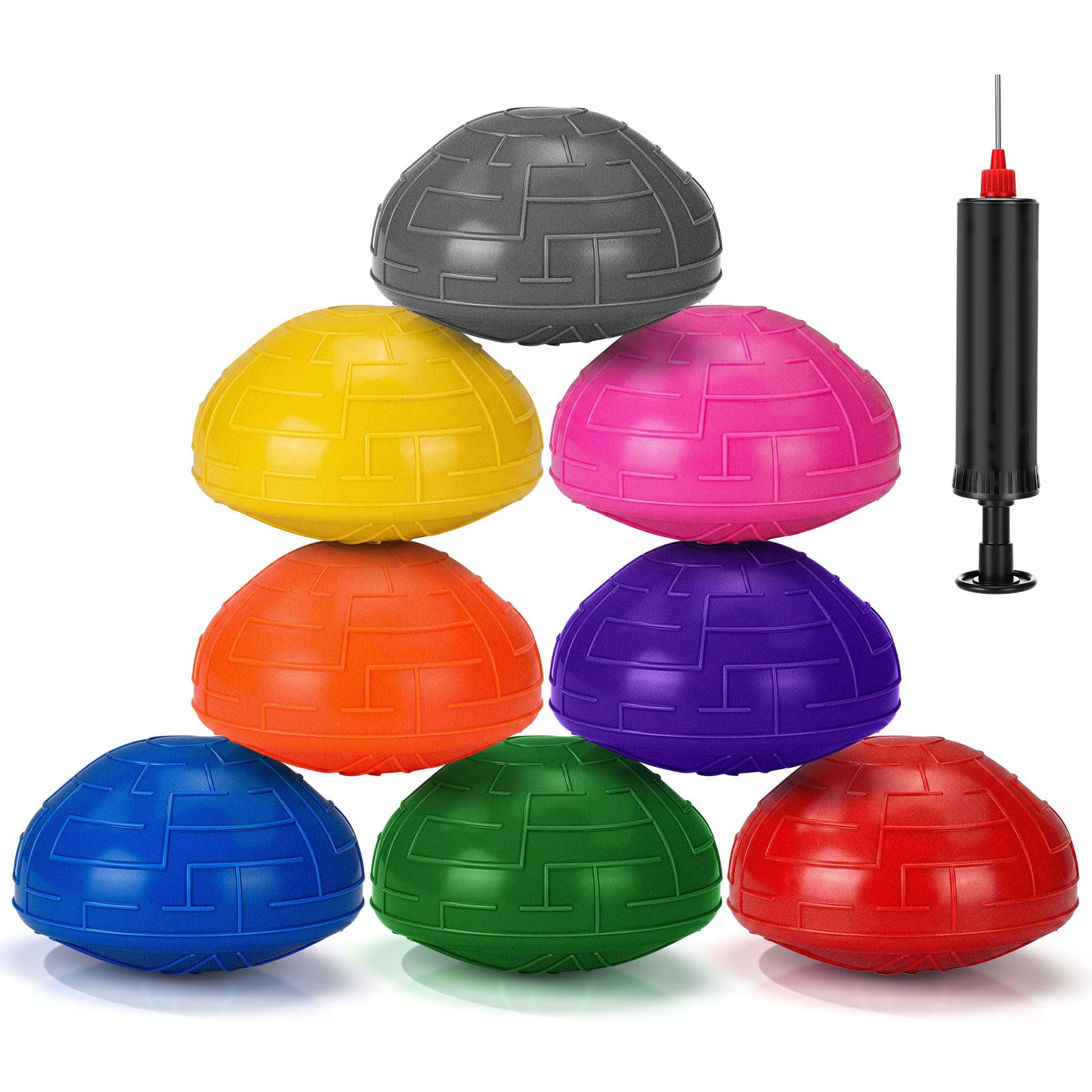 Lewtemi 8 Pcs Balance Pods 6.1 x 3.9 Inches Inflatable Stability Balance Trainer Dots Half Fitness Ball Dome for Men Women Stability Training Physical Core Strength Gym Home Exercise