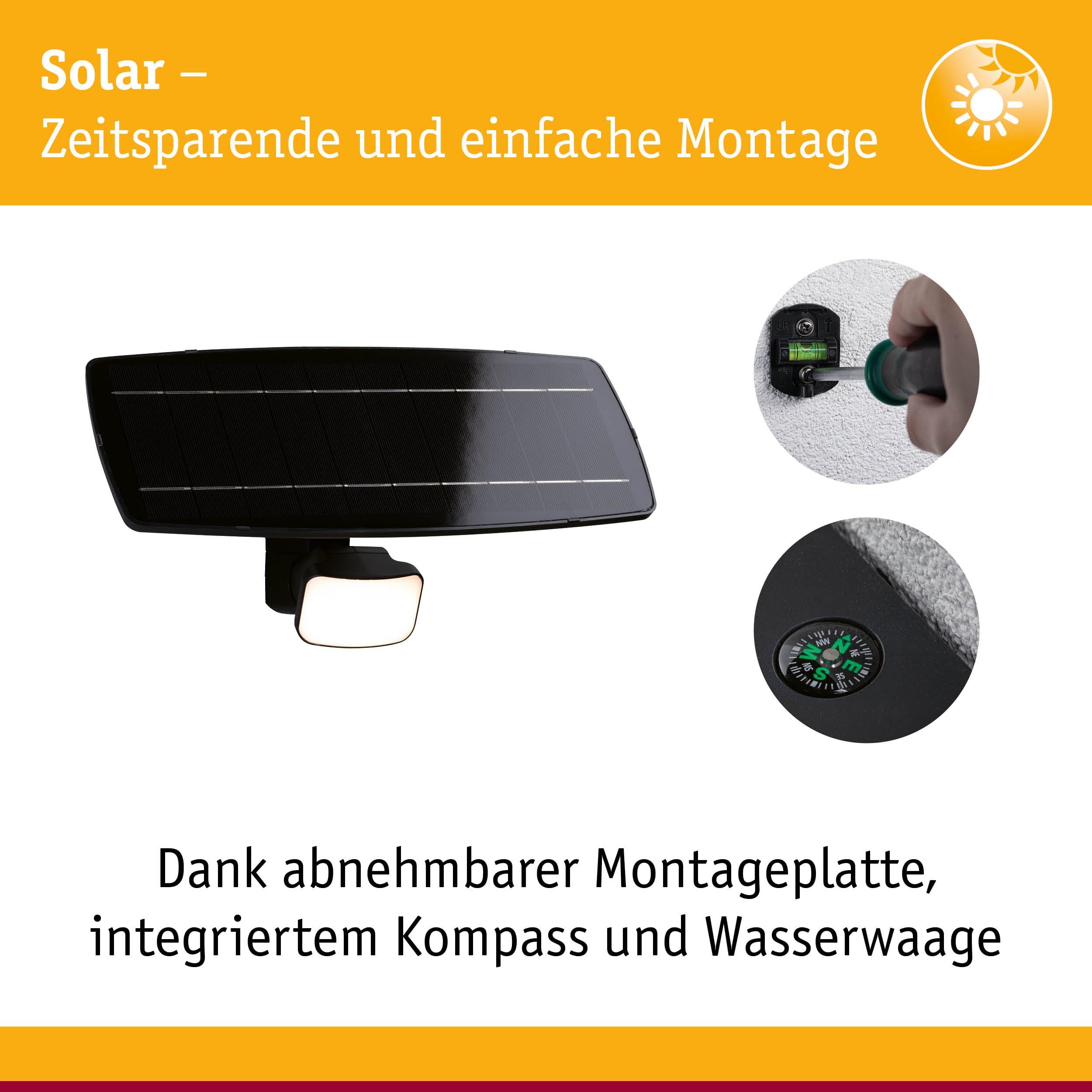 Paulmann 95705 - Flotas a energia solare, con sensore di movimento crepuscolare (HF) IP65, 3000 K, 700 lm, colore: antracite