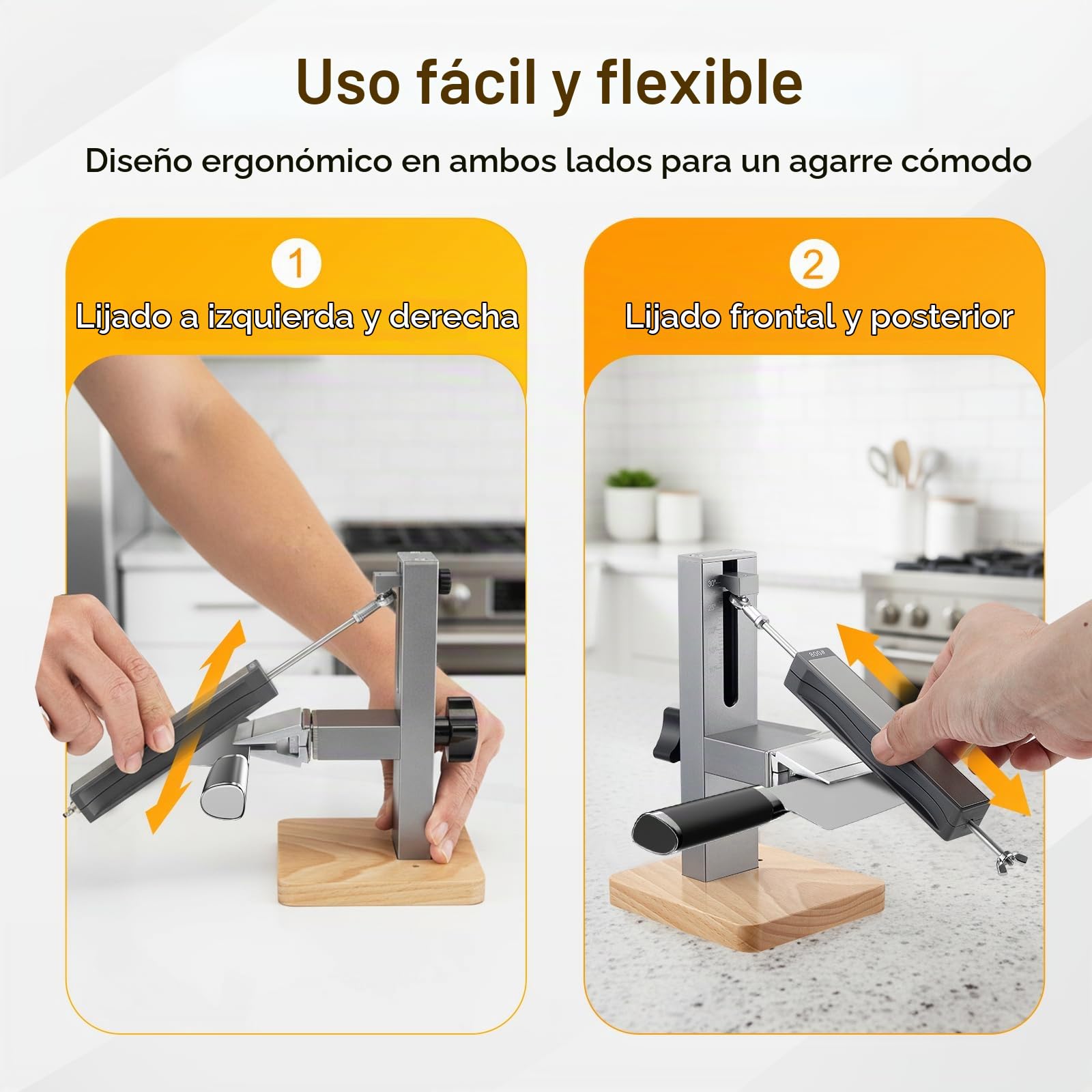 Afilador de Cuchillos de Cocina Profesional Manual con ngulo Ajustable 10-30°, Afilador Manual de Diamante - Set de Sistema de Afilado con 2 Bloques de Diamante de Doble Cara