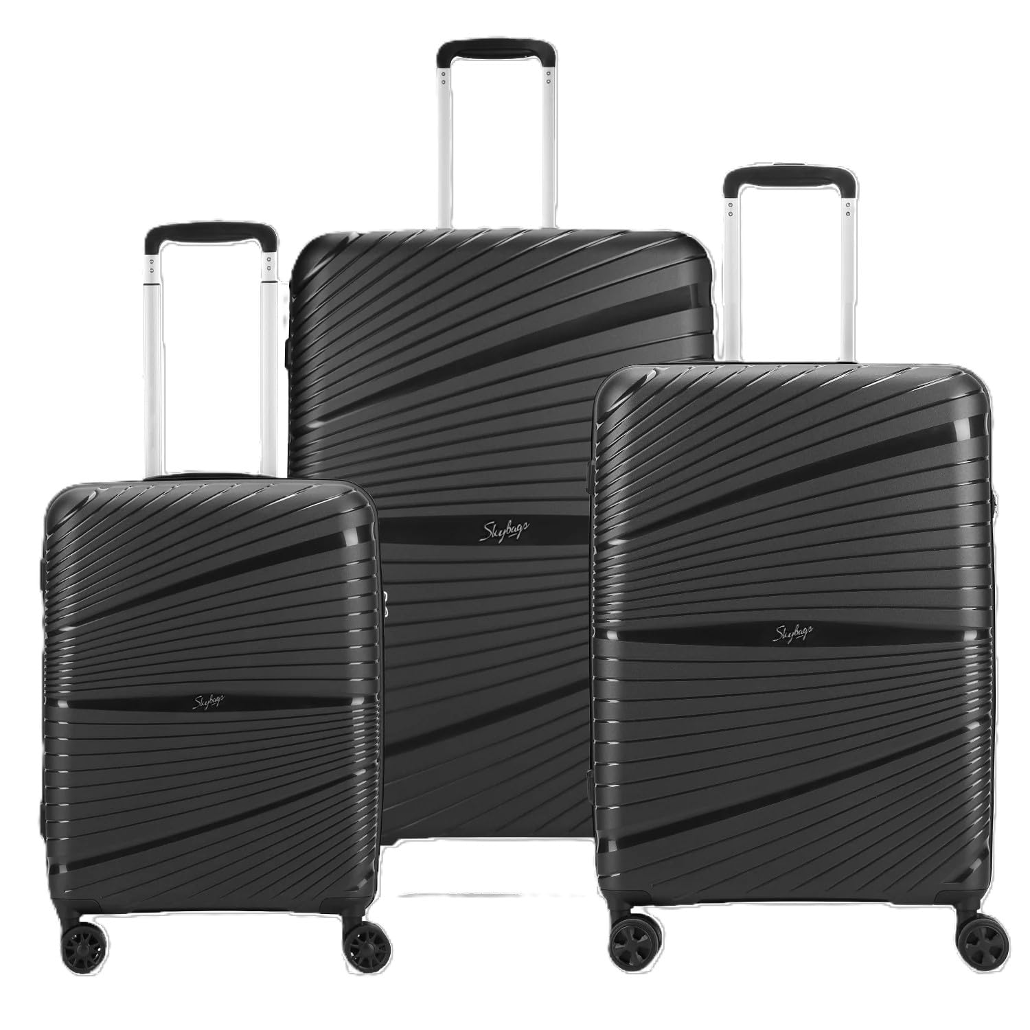 Skybags Polypropylene (Pp) Set Of 3 (Small, Medium & Large) Hardshell Suitcase (55+66+77 Cm) | Luggage With 8 Spinner Wheels,Ultra Light Weight,Trending Colour Trolley Bags (Black)