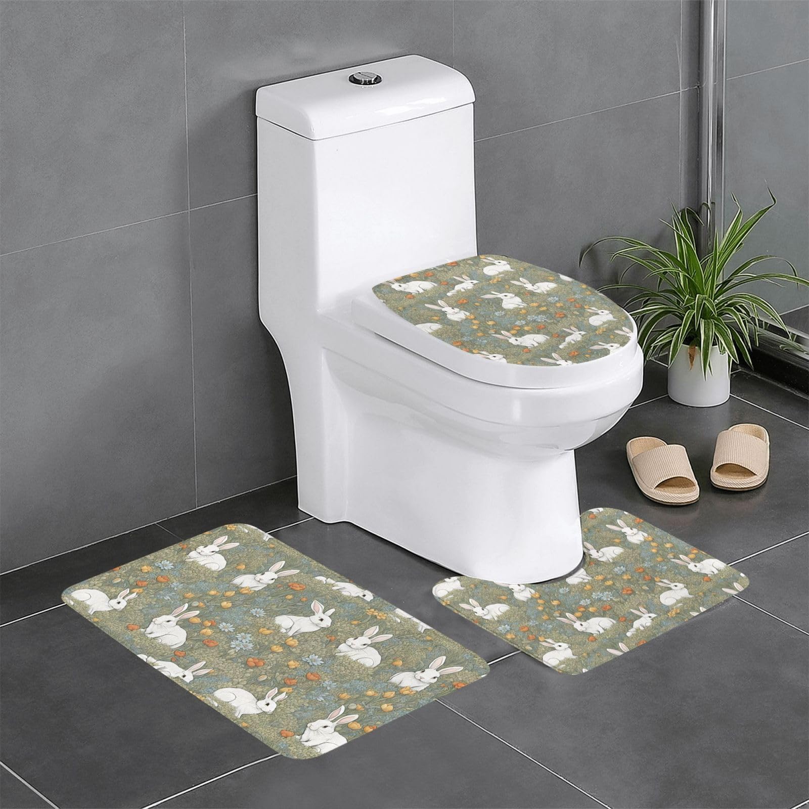 Tapis de salle de bain antidérapants motif lapin tapis contour WC rectangulaire