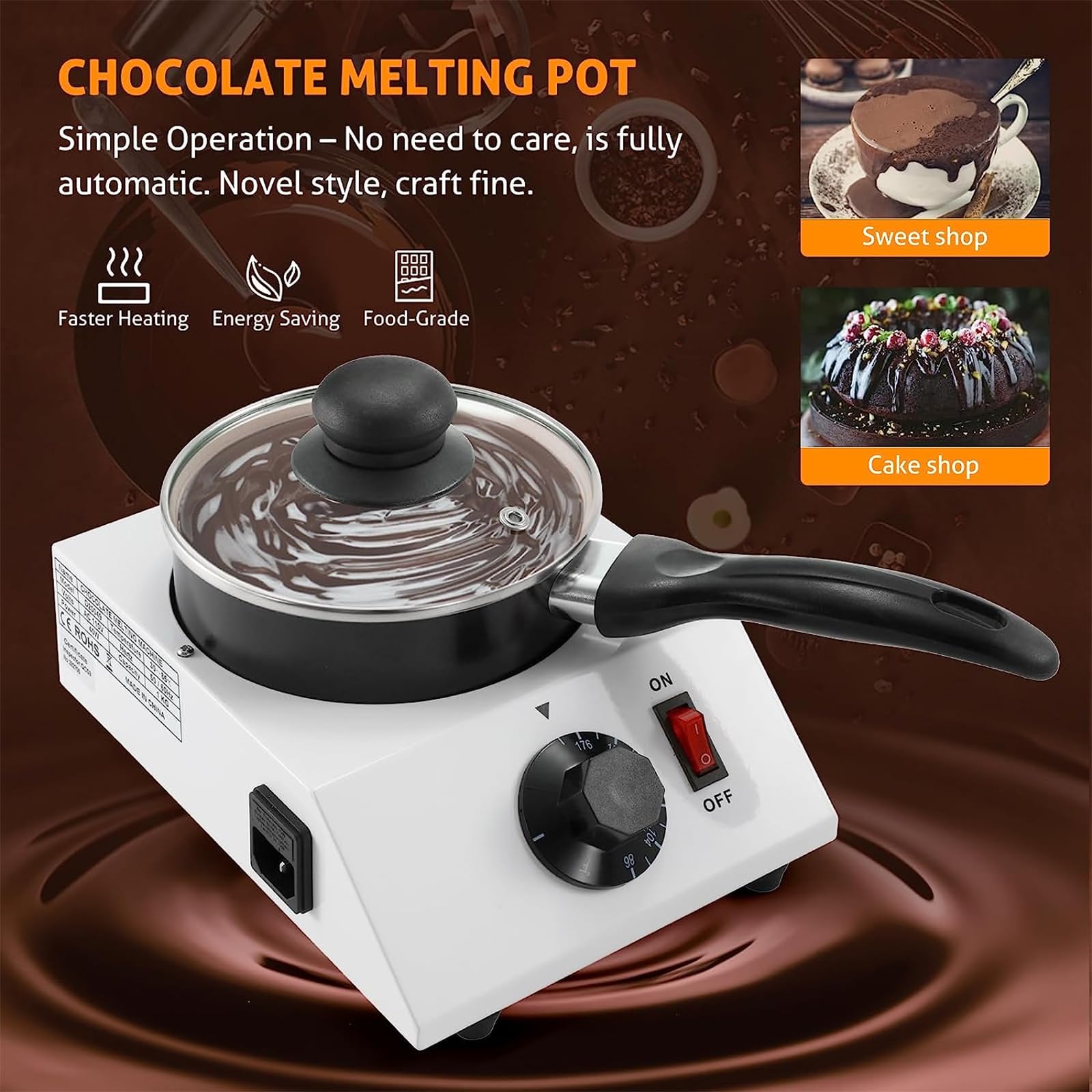Machine de tempérage de Chocolat, fondeur de Chocolat Professionnel 40 W, Pot à Fondue de fondeur de Chocolat électrique Commercial, température réglable de 86 °F à 185 °F, pour