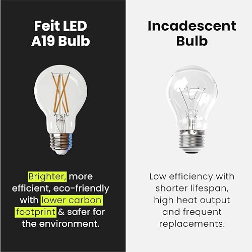 Miniatura 6 de Feit Electric Bombilla LED transparente A19 de base media, equivalente a 60 W, vida útil de 15 años, 810 lúmenes, blanco brillante de 3000 K,