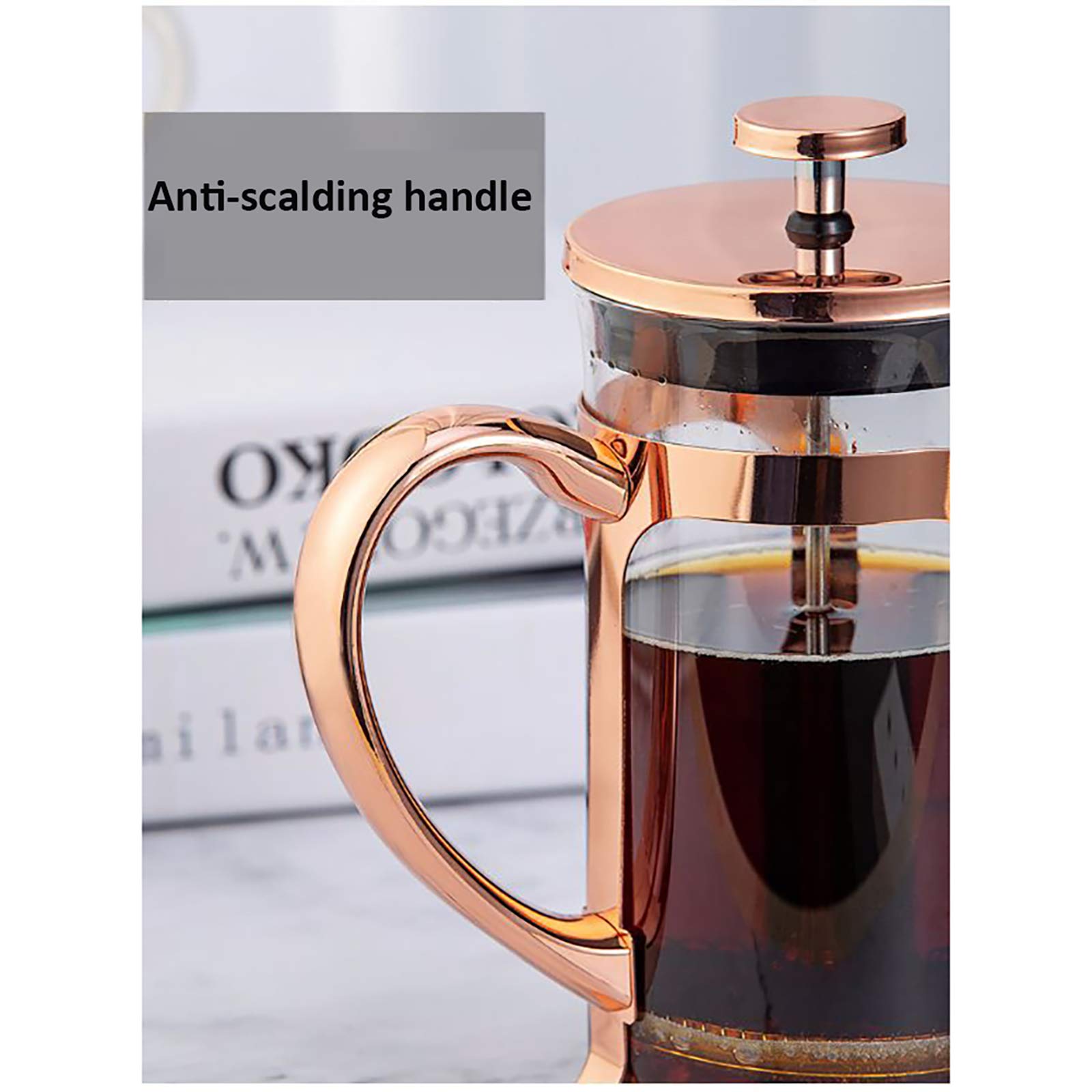 QWEASDF Rosa de Oro Cafetera Resistente al Calor Vidrio borosilicato té del Acero Inoxidable de Fugas Triángulo Base trípode de 3 Niveles Filtration Systems Confort Mango