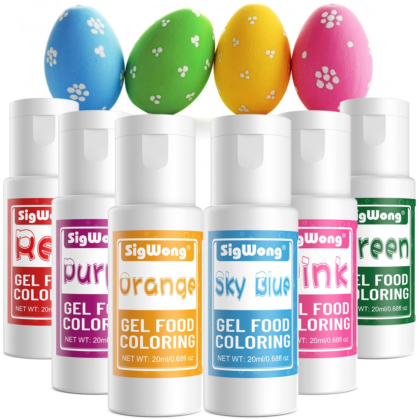 Gel Food Coloring Set - 6 Colors Large Capacity Flavorless Gel Based Food Color Dye for Cake Cookie Decorating, Baking, Fondant, Frosting, Easter Eggs and Cooking - 0.68 Fl. oz (20 ml)/Bottles