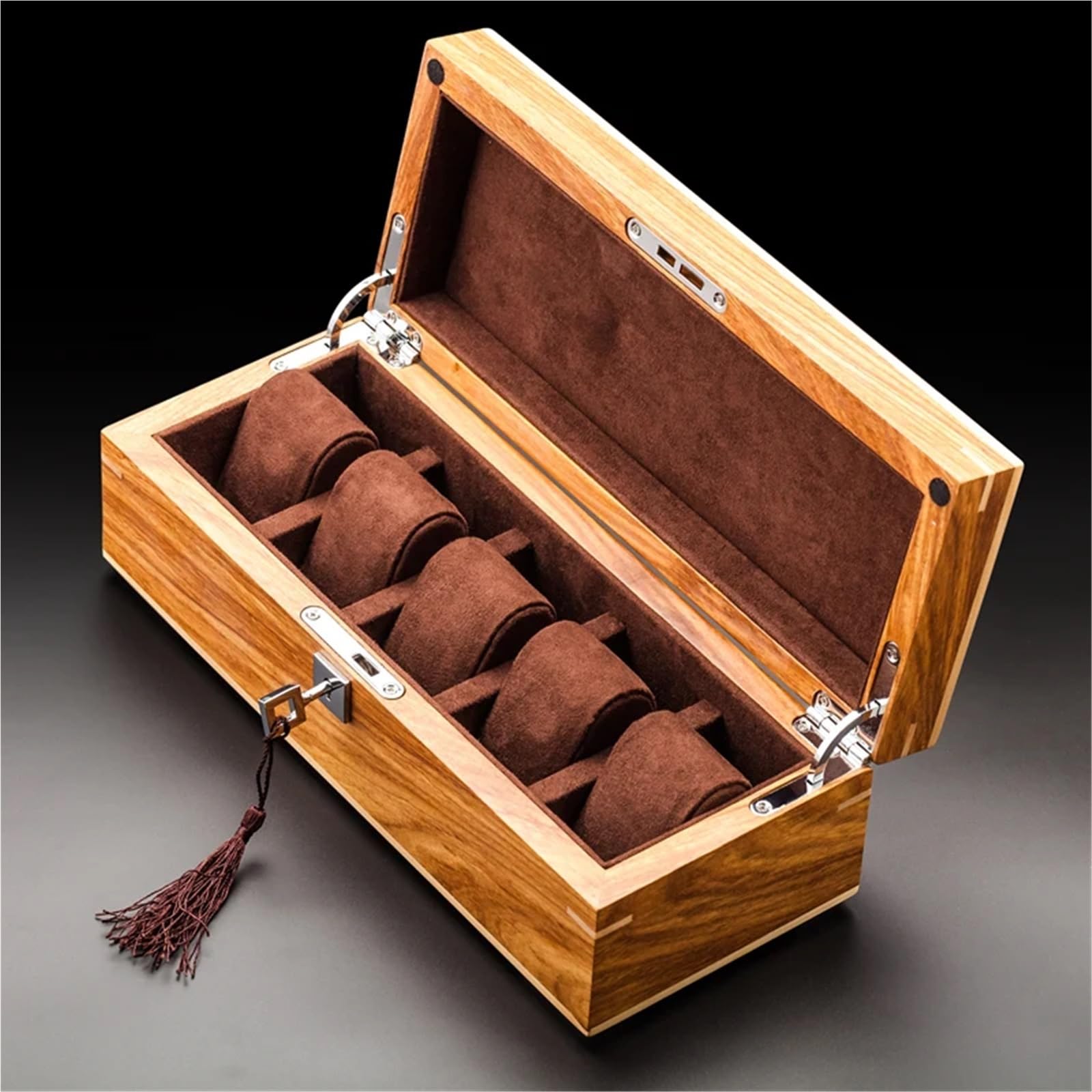 Caja De Relojes De Madera Maciza Cajas de almacenamiento for relojes madera maciza, organizador caja amarilla con cerradura, soporte for reloj