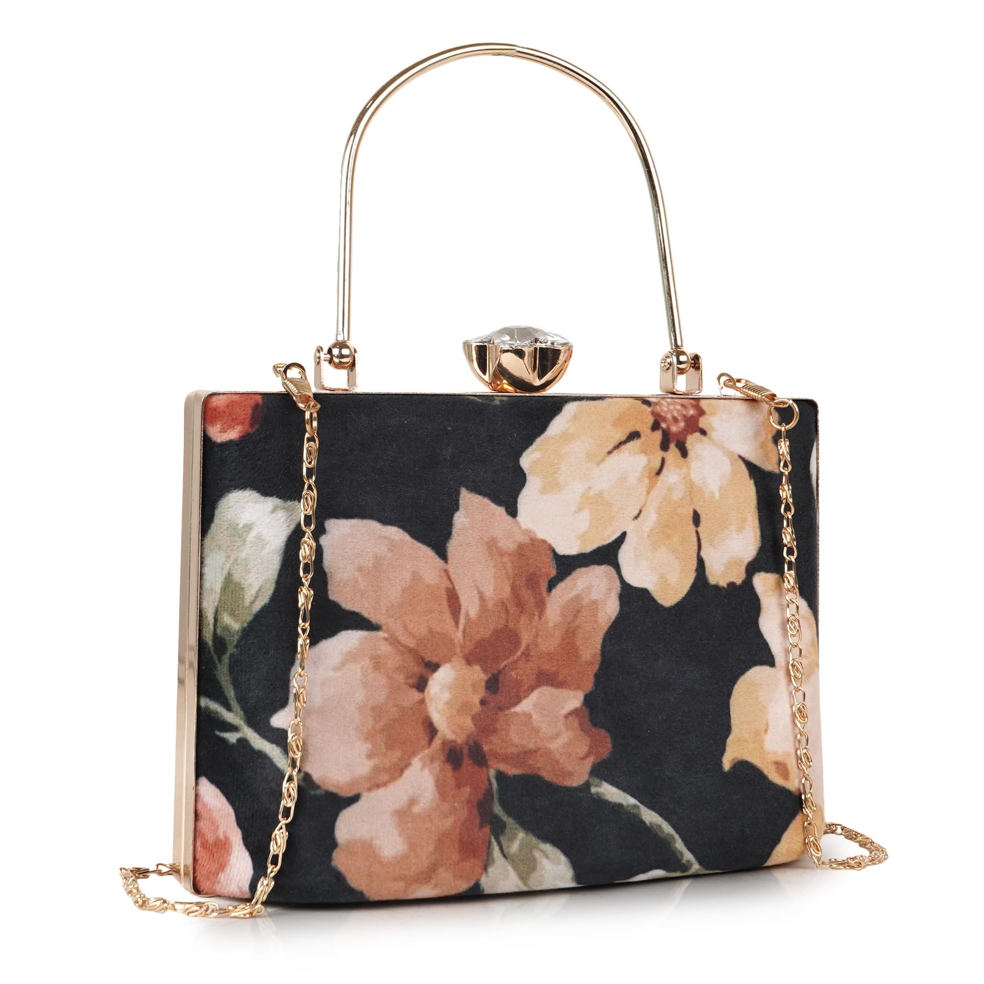PU Fabric Stylish Floral Printed Design Party Wedding Clutch Purse For Women-image-22