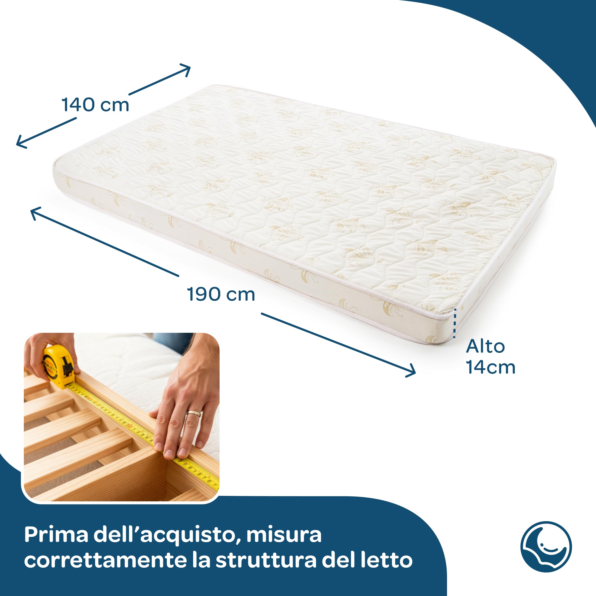 DOLCI SOGNI Materasso per Divano Letto Matrimoniale 140x190, Materasso Waterfoam Ortopedico Antibatterico H14 cm, 100% Made in Italy, Adatto anche come Materasso 140x190 per Letto