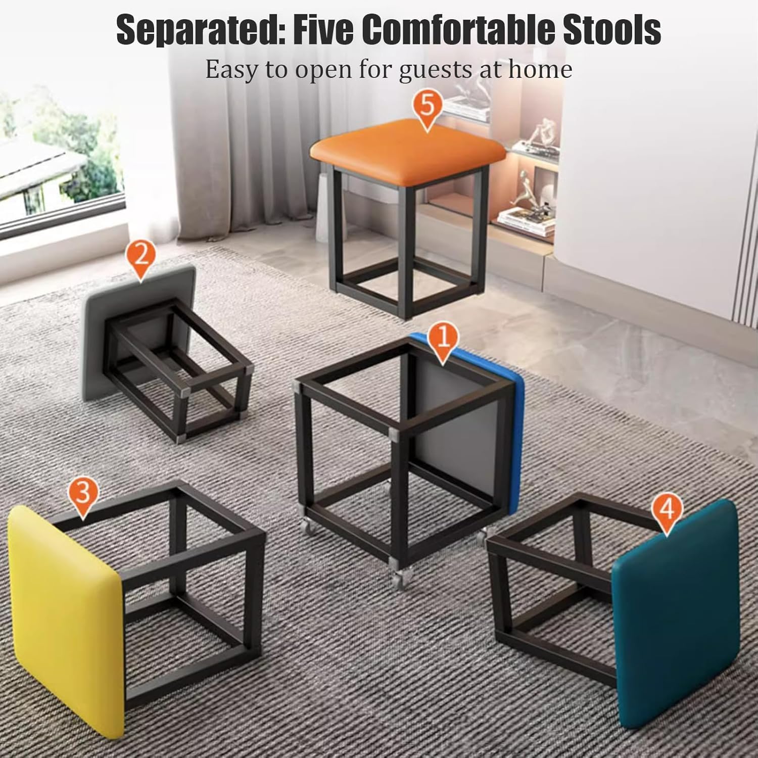 5-in-1 beweglicher Würfel-Ottomane mit Rollen, vielseitiger Leder-Fußhocker für Wohn- und Esszimmer, stilvolle 34,8 cm große, grüne quadratische Sitzgelegenheit, perfekt für kleine Räume und moderne