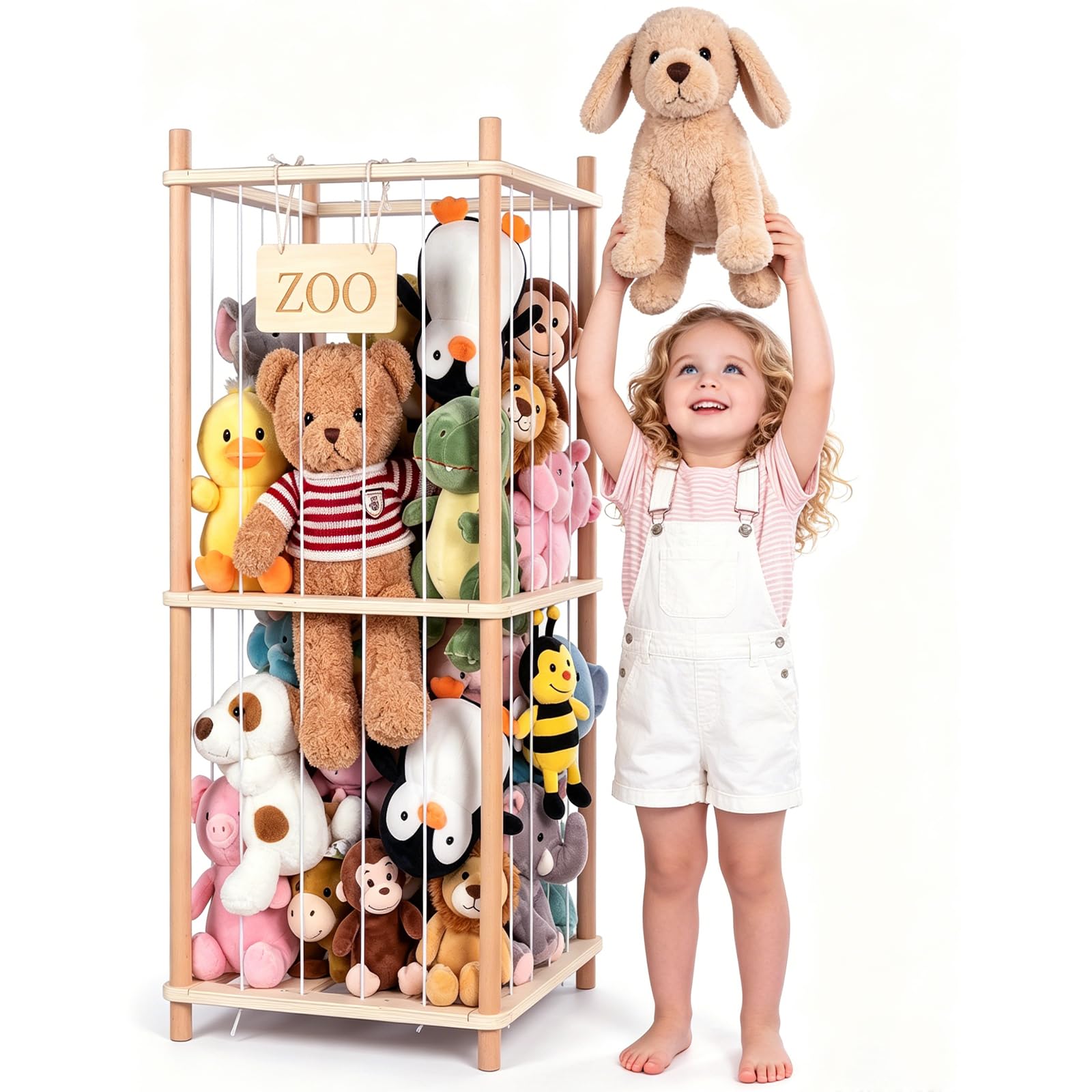 aiwo Stuffed Animal Storage Zoo, Wooden Soft Toy Storage — image 1