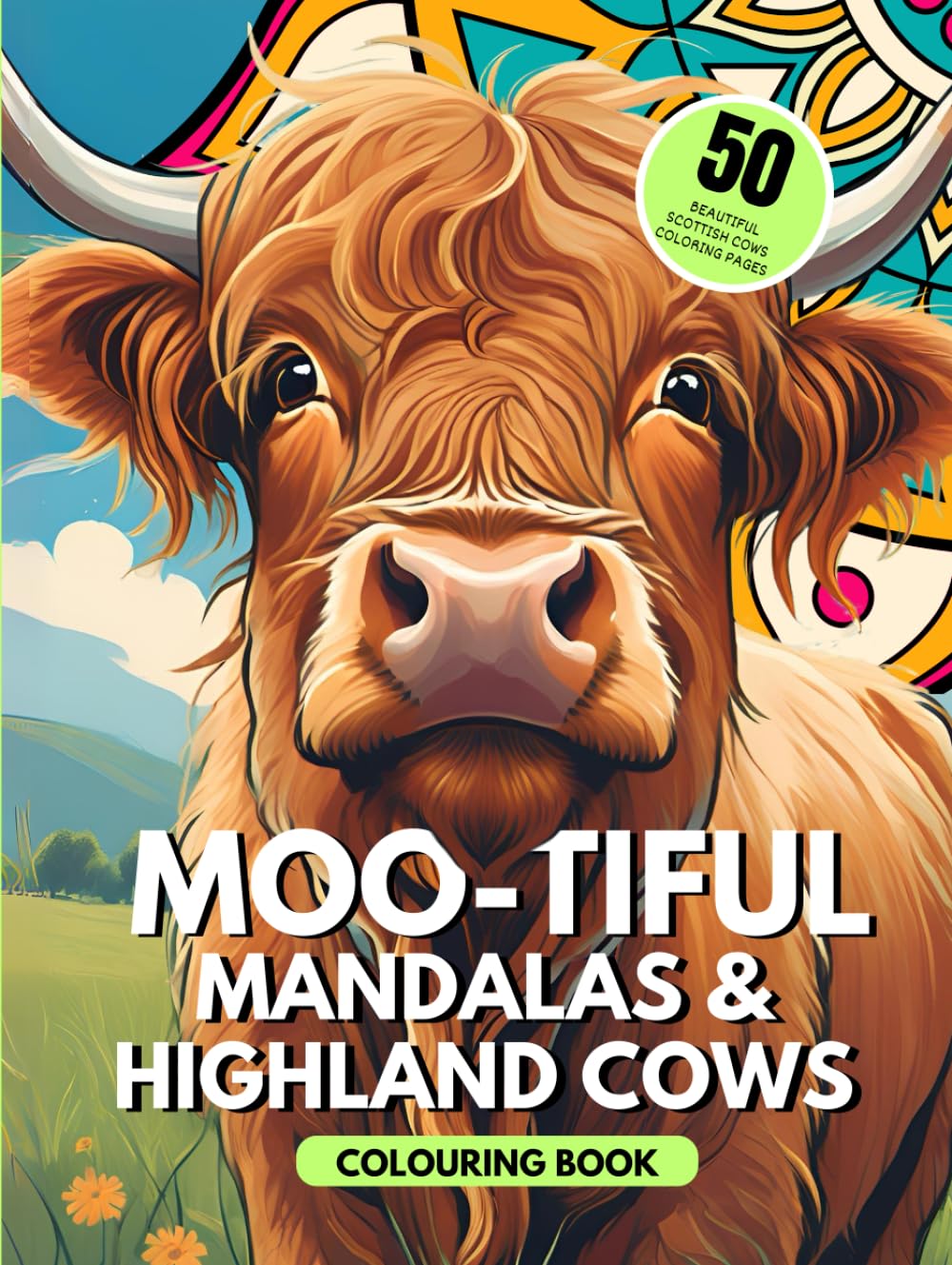 Moo-tiful Mandalas & Highland Cows Coloring Book. 50 Beautiful Scottish Cows Coloring Pages.: With Landscape Scenes and Quotes. Gift for Adults and Kids, or Cows Lovers. Calm Down, Relax, and Moo.
