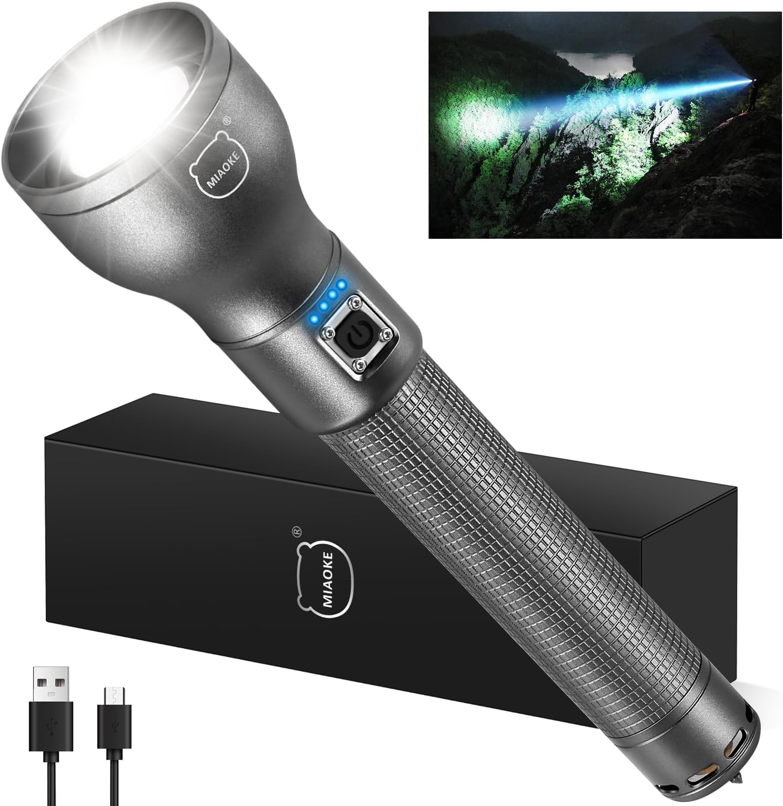 MIAOKE Brightest Flashlights High Lumens Rechargeable, 250000 Lumen Super Bright Flashlight High