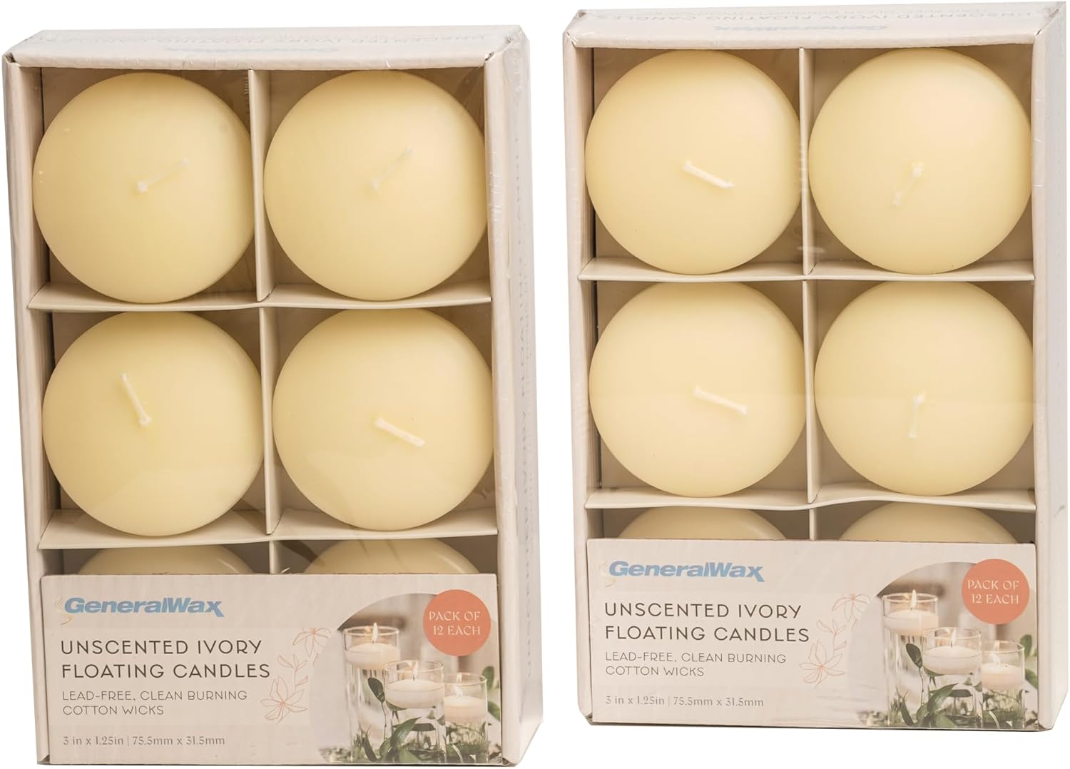 3 Inch Floating Candles, 24 Count Box, Used for Centerpieces, Decorations, Events, Pools, and More, Unscented, Ivory