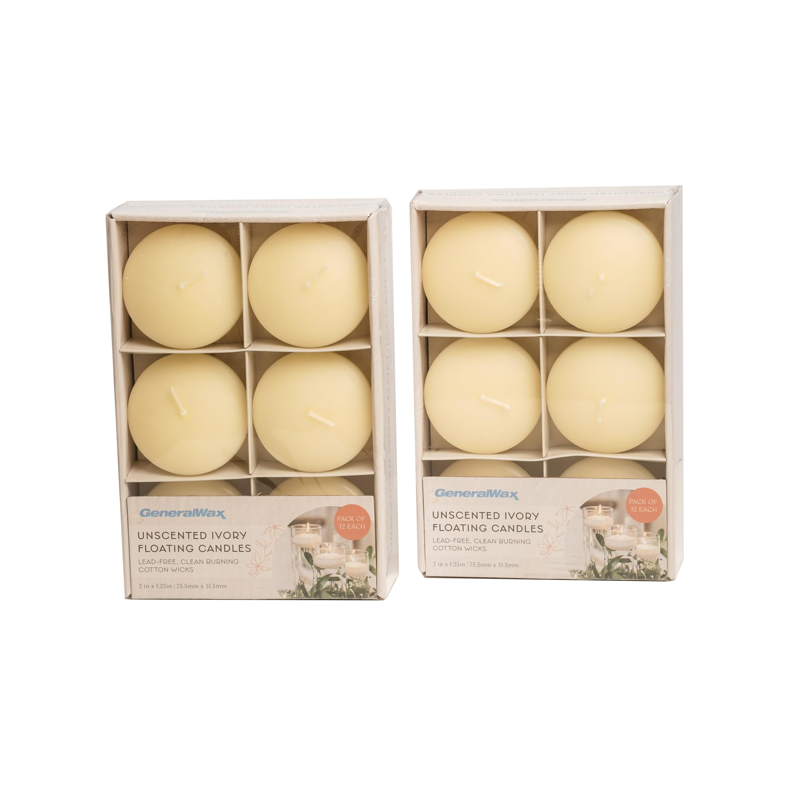 Velas flotantes marfil de 3 pulgadas, caja de 24 unidades, velas flotantes para centros de mesa, decoraciones, eventos y piscinas, sin perfume