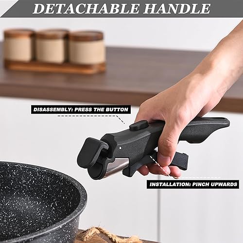 Miniatura 3 de Juego de ollas y sartenes, antiadherentes con mango desmontable, juego de utensilios de cocina de inducción con mango extraíble, utensilios de