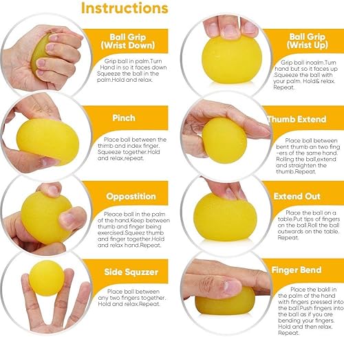 Miniatura 5 de FMELAH 3 pelotas de ejercicio de mano de terapia física, bolas de alivio de estrés para adultos, kits de bolas para apretar músculos de la mano,