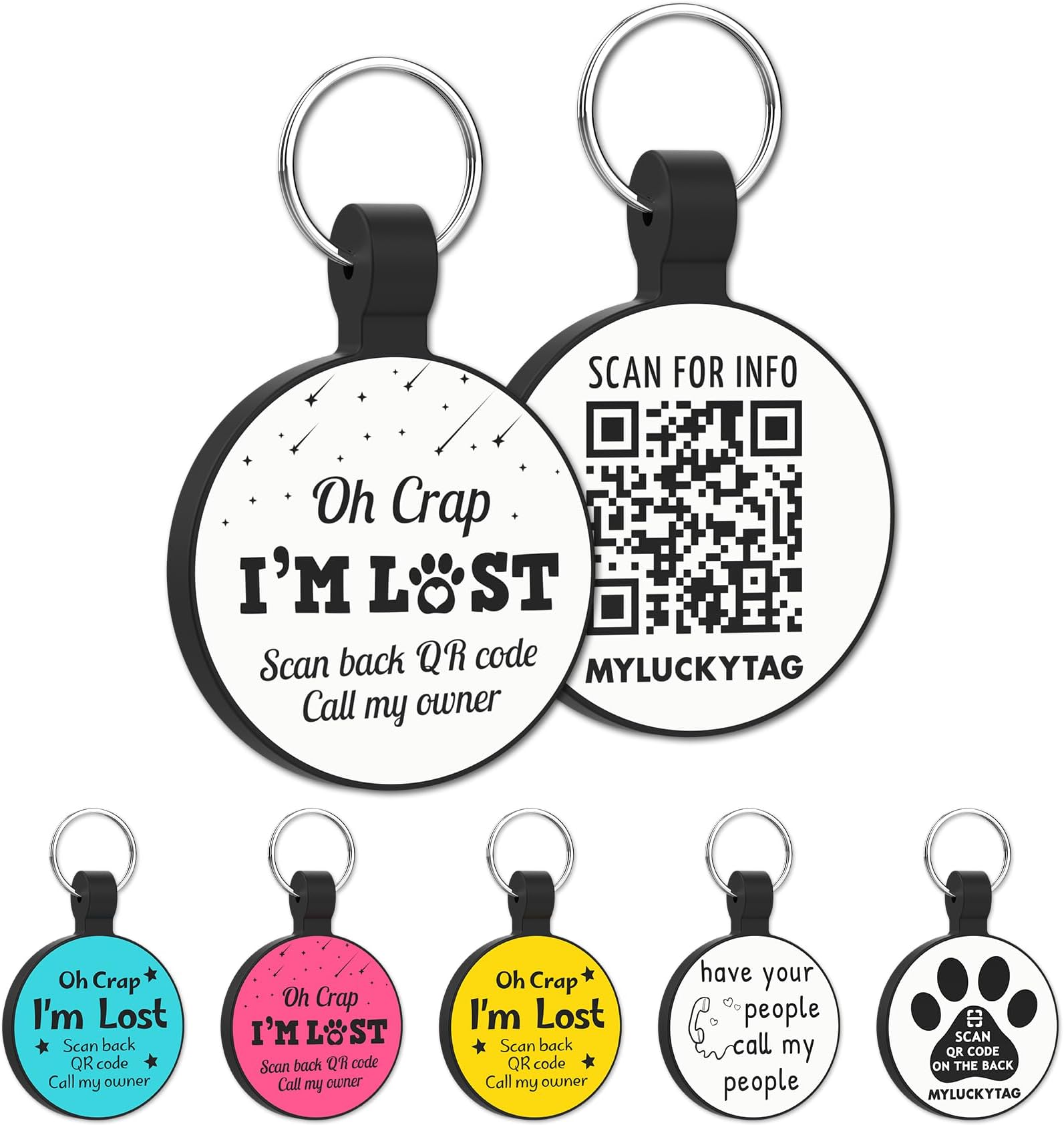 MYLUCKYTAG QR Code Silicone Pet ID Tag Dog Cat Tag, Online Pet Profile, Pet Location Alert Email, Digital Pet Tag, Quiet Dog Tag, Durable Pet ID, Dog Collar Tag, Engraved Pet Tag