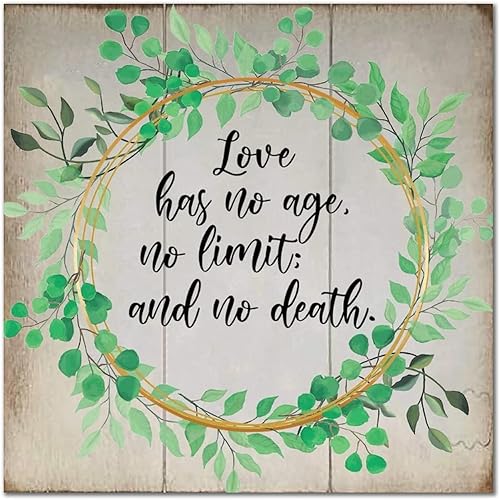 Arupkeer Love Has No Age No Limit and No Death Wood Sign Wood Hanging Sign Retro Family Phrase Wood Wall Hanging Decoration for Bedroom Living Room