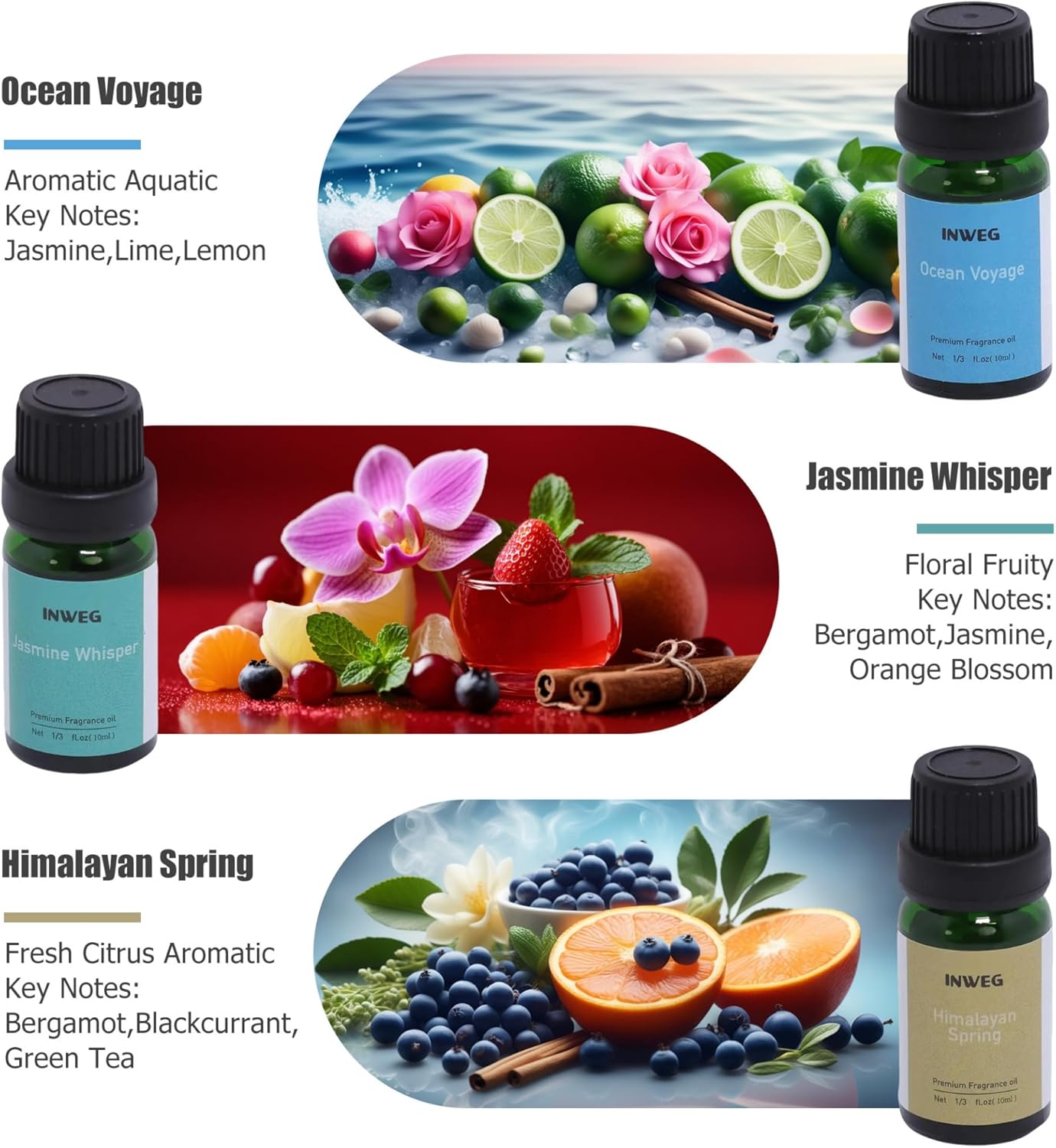 Summer- Essential Oil for diffusers- Fragrance Oils for Perfume, Soap & Candle Making Scents, Himalayan Spring, Ocean Voyage and More, 10ML*6