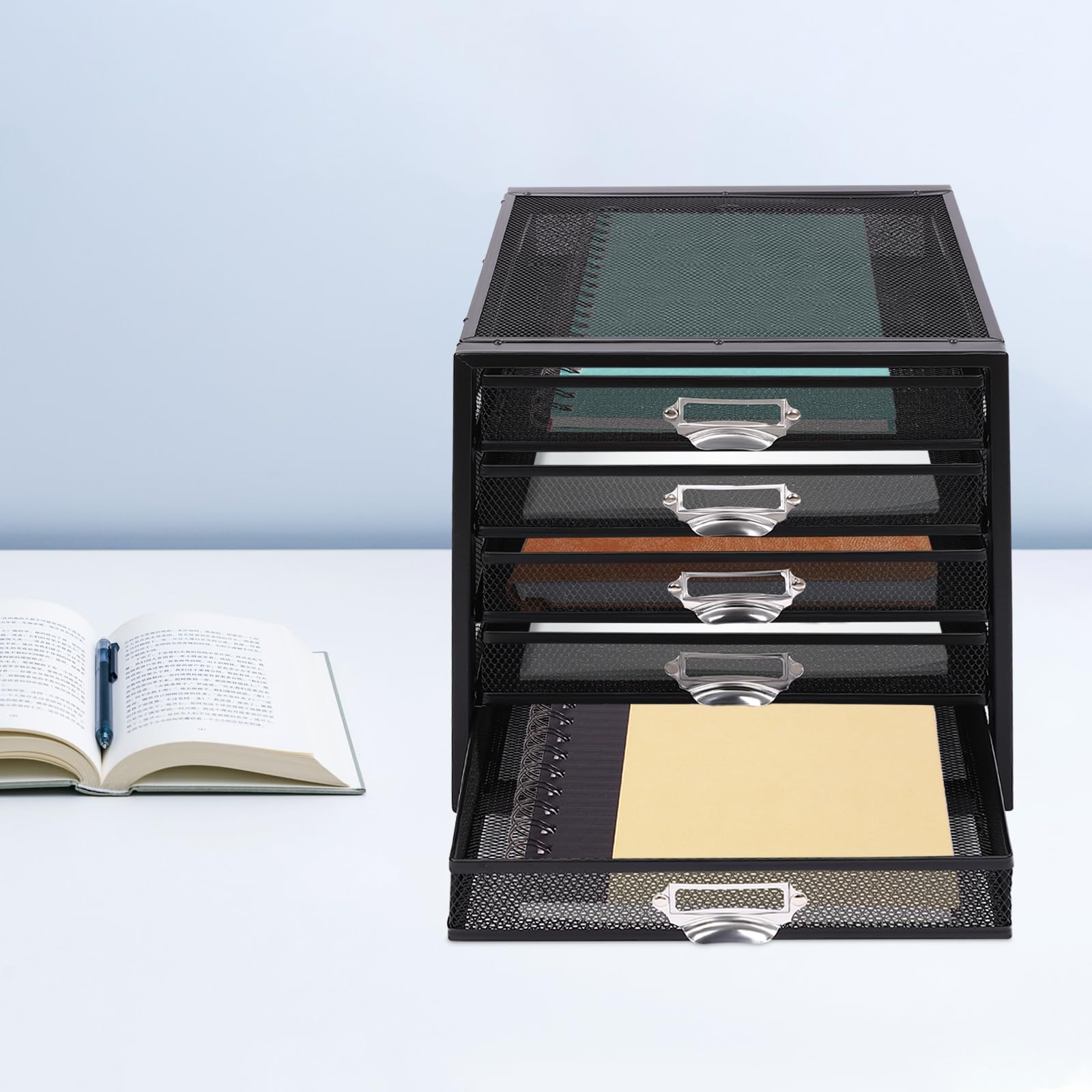 Organizzatore da scrivania 5/10 cassetti da scrivania organizzatore documenti multifunzione di carta File Stand in rete metallica organizer da scrivania per ufficio scuola (5, nero)