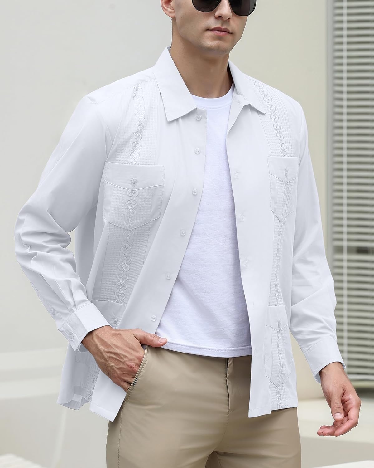 Mens Shirts Guayabera Shirts Cuban Long Sleeve Mexican Shirts for Men - Image 2