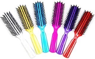 Luxxii (6 Pack) 6" Pocket Colorful Plastic Handle Nylon Bristle Brush Hair Comb Designed for All Hair Types (B)