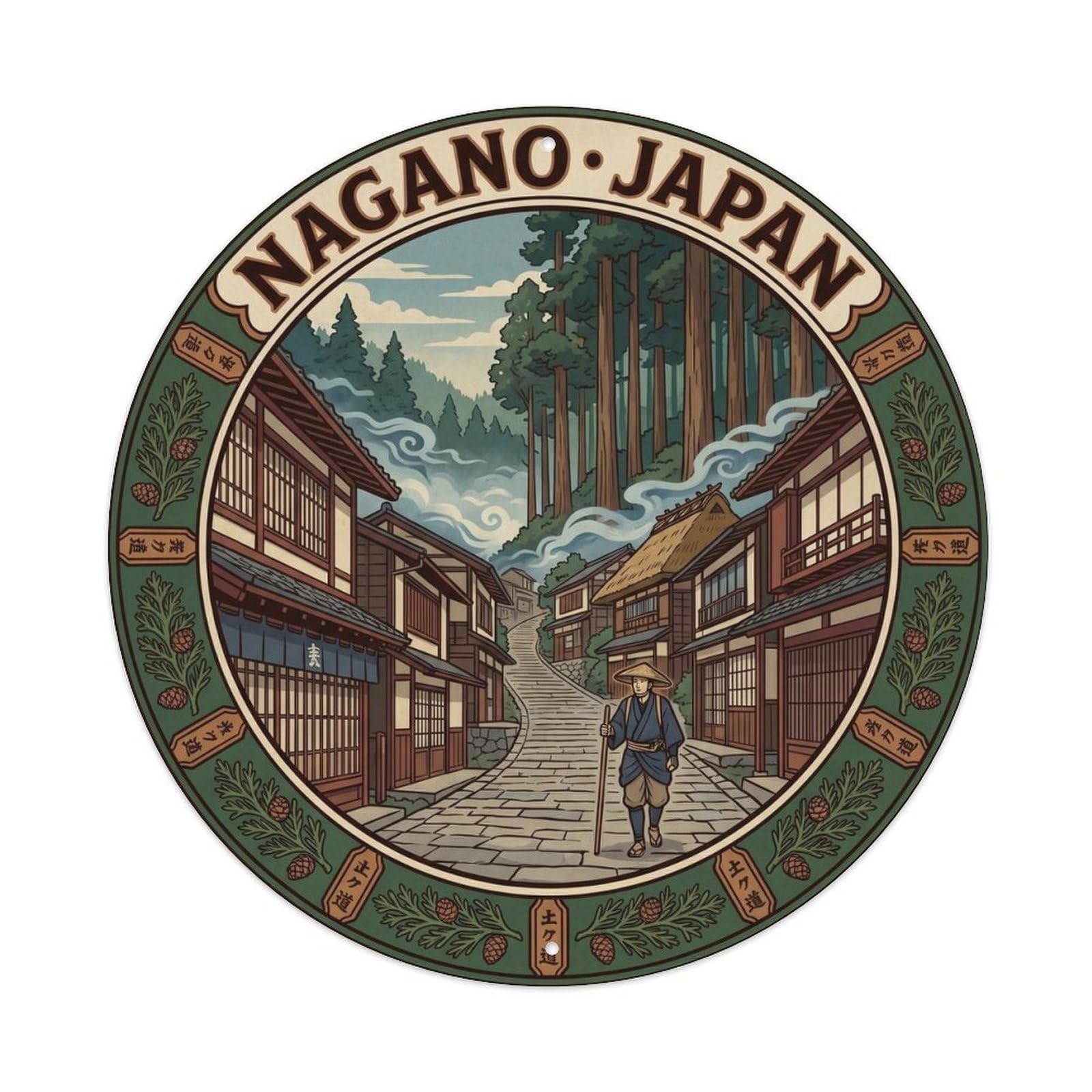 Kiso Valley Post Town Hinoki Cypress Nature Journey Metal Tin Sign