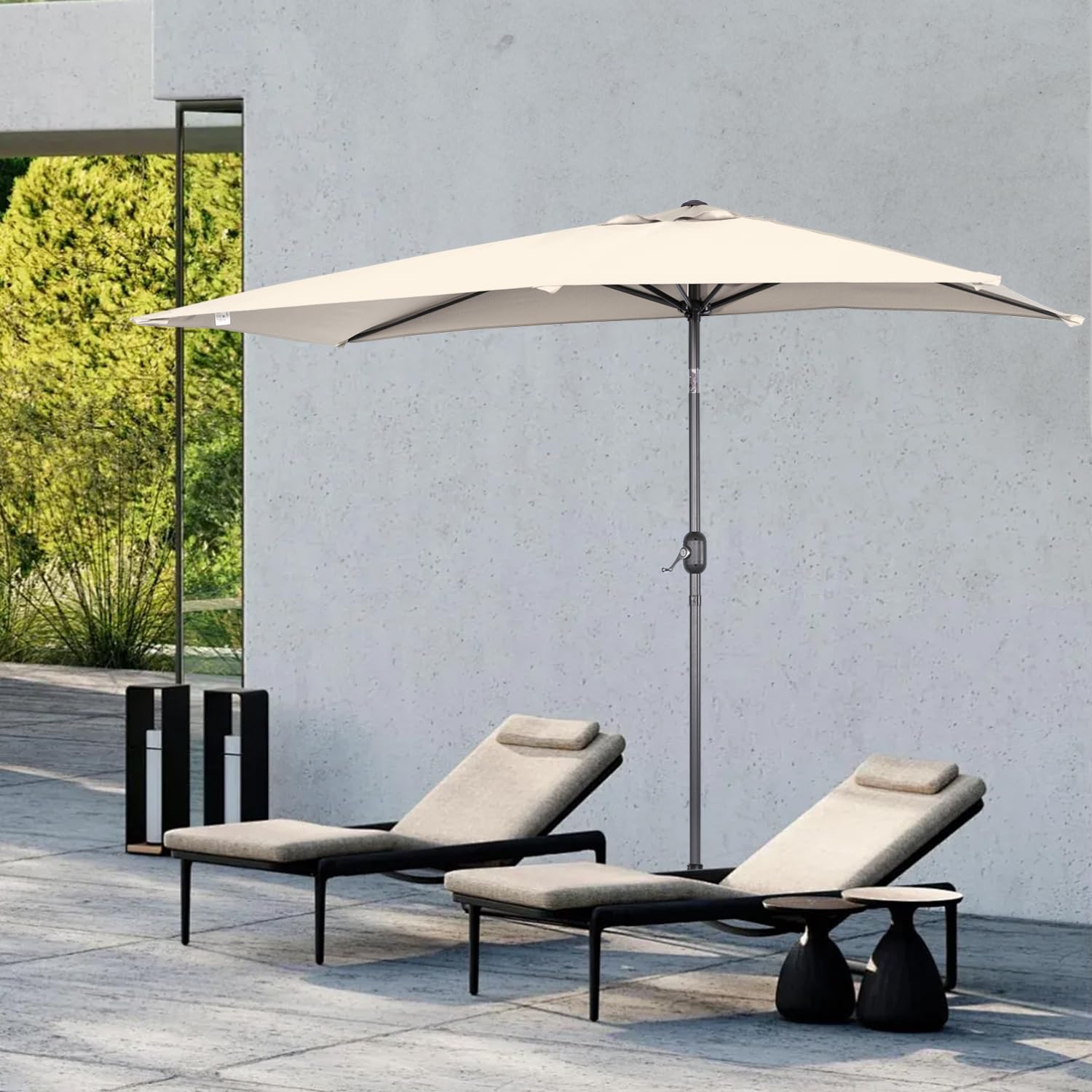 Angel Living 2.5 x 1.3 m Semi Sombrilla de Jardín Cuadrado de Acero y Poliéster, Parasol Inclinado con Manivela, Sombrilla con Mástil Acero 38mm, para Balcón Terraza Patio Jardin