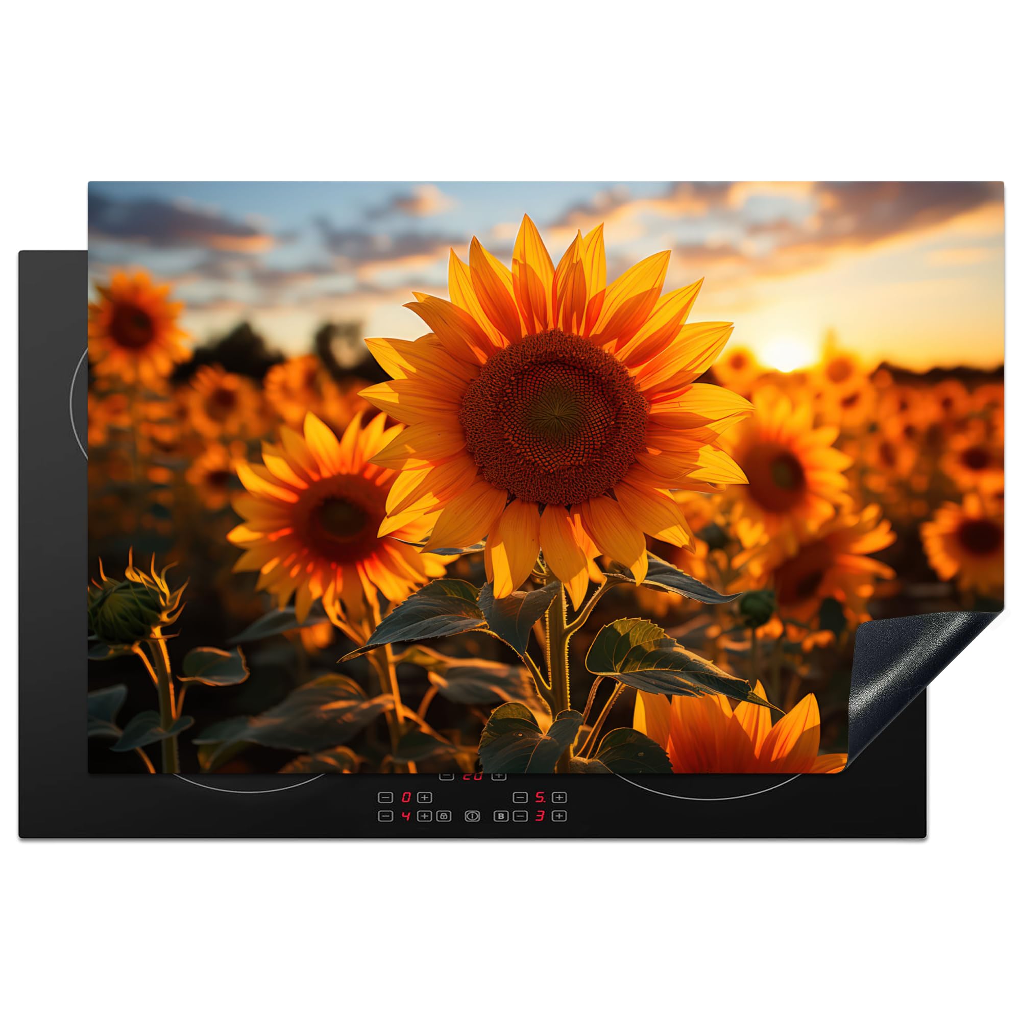KitchenYeah© Induction Hob Protector Mat 20.5"x31.9" / 81.2x52 cm Cooker Top Protectors Cover Ceramic Covers Electric Hobs Vinyl Sunflower - Sunset - Flowers - Nature - Yellow — image 1