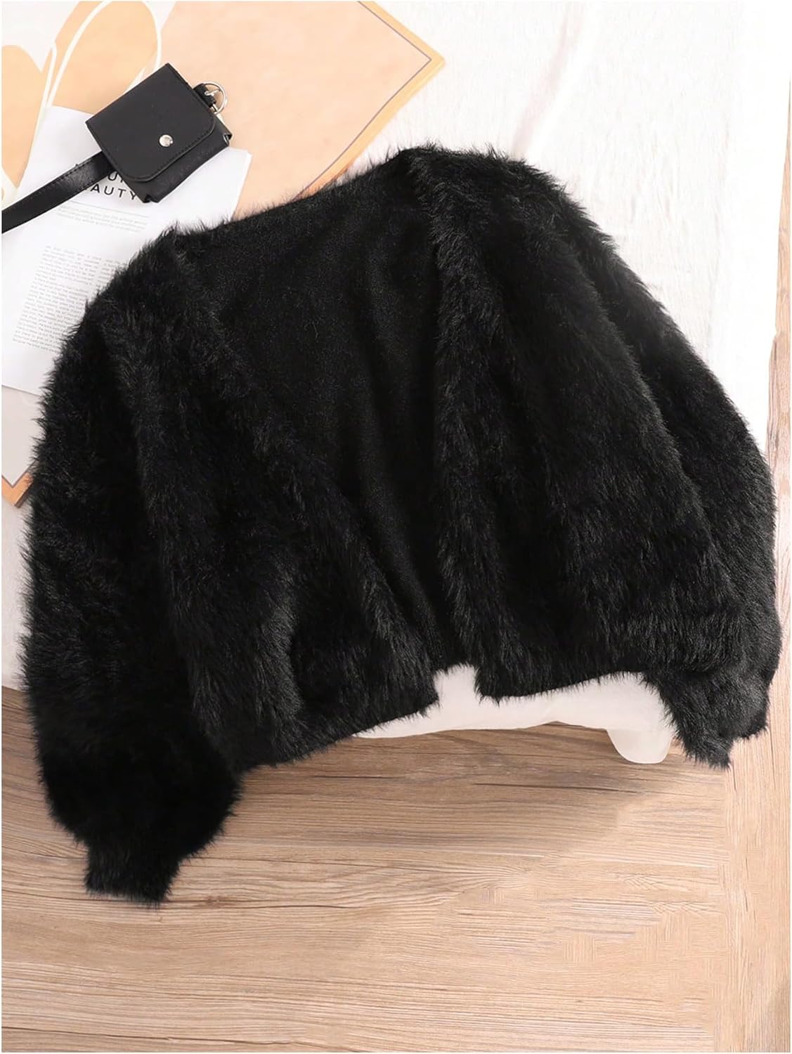 MakeMeChic Women's Plus Size Fuzzy Cardigan Sweater Faux Fur Long Sleeve Knitted Outerwear - Image 3