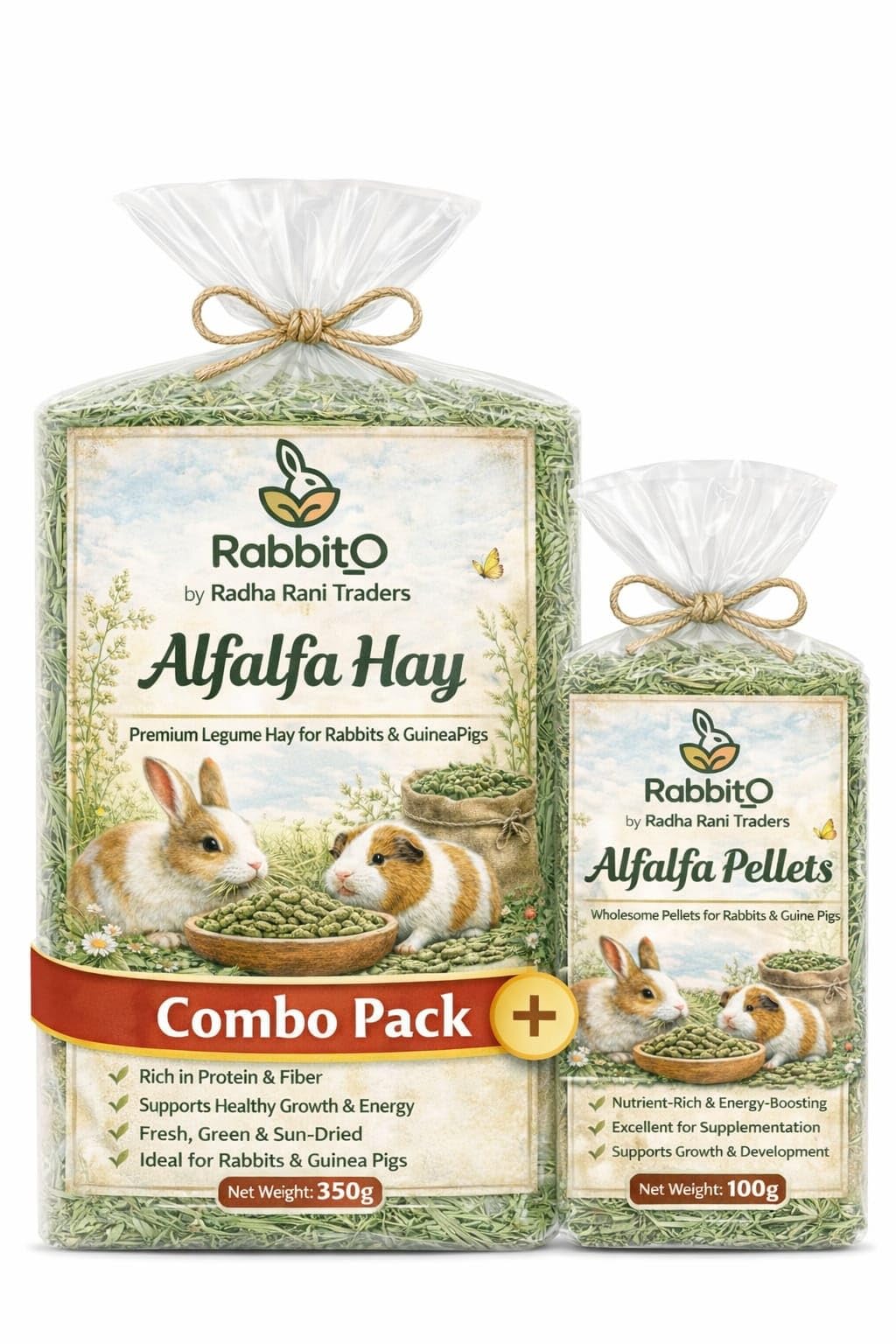 Rabbit_o Premium Alfalfa Hay 350g & Nutrimix Pellet 100gm for Rabbits & Guinea Pigs | High Protein Fresh Green Fodder | Natural Small Pet Food | Farm Fresh, Hand Packed-image-45