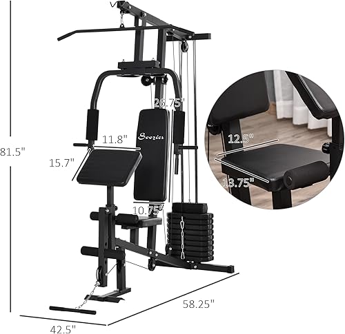 Miniatura 5 de Soozier Sistema multifuncional de gimnasio en casa, estación de entrenamiento con pila de peso de 99 libras, para ejercicio de cuerpo completo