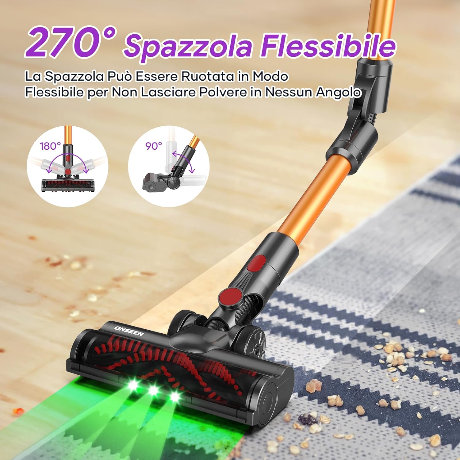 ONSEEN Aspirapolvere Senza Fili, 450W 27KPa Scopa Elettrica Senza Fili Potente, 7 in 1 Leggero Aspirapolvere Autonomia 50 Minuti, 180°Pieghevole Tubo, Aspirapolvere Batteria per Capelli Pavimenti, M81 : Amazon.it: Casa e cucina