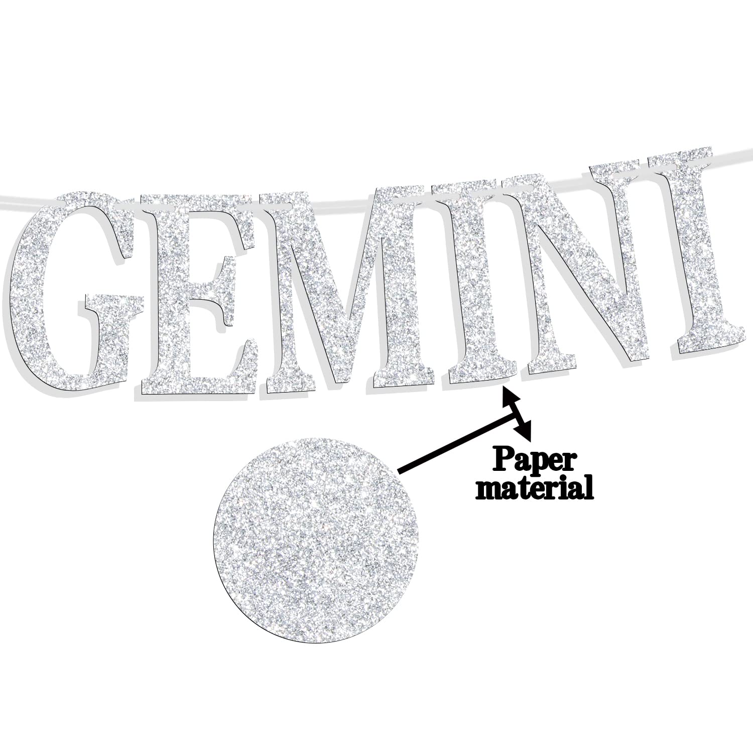 Silver Glitter "Big Gemini Energy" Birthday Banner - 13.6ft Constellation Party Decor For May/June - View #4