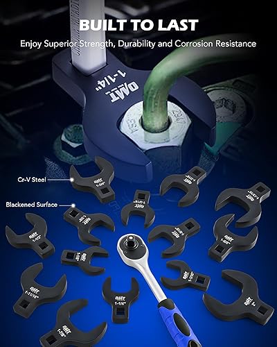 Miniatura 7 de Orion Motor Tech Juego de 14 llaves jumbo para patas de cuervo, juego de llaves SAE para tuercas de 1-1/16 a 2 pulgadas para trinquetes y extensores