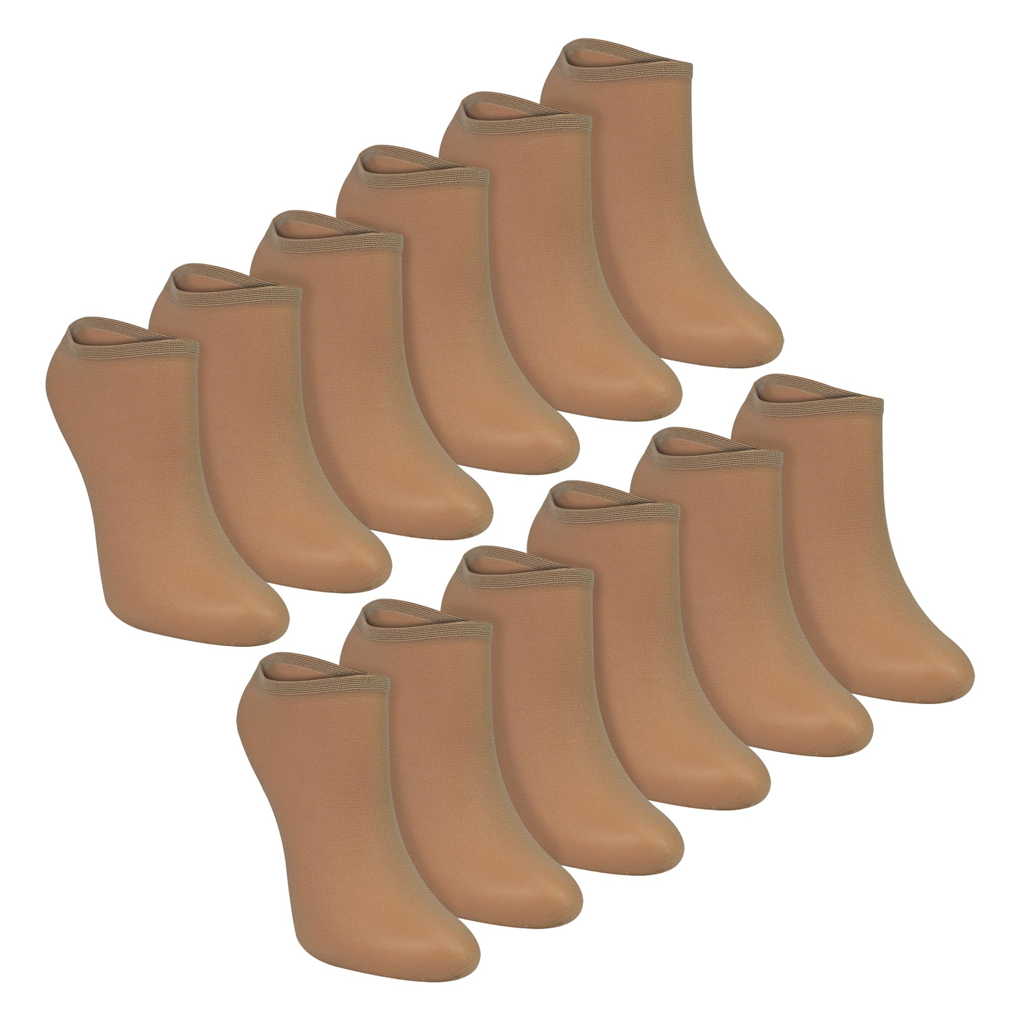 Sock Snob - 12 Pack Ladies Invisible No Show Pop Socks, 15 Denier Sheer Lightweight Hosiery, Soft Low Cut Shoe Liners, Black Natural, UK Size 4-8 (4-8, Natural)