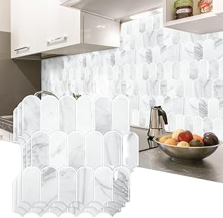 Vamos Tile Upgraded Thicker Design Peel and Stick Backsplash Tile, 10-Sheet Statury White with White Grout Self Adhesive Vinyl Wall Tiles, Stick on Backsplash for Kitchen, Bathroom,RV,Pantry