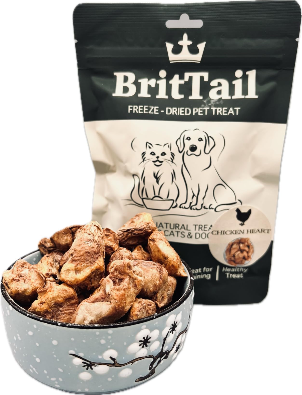 BritTail Freeze-Dried Chicken Heart Treats for Cats & Dogs (100g(Pack of 2))