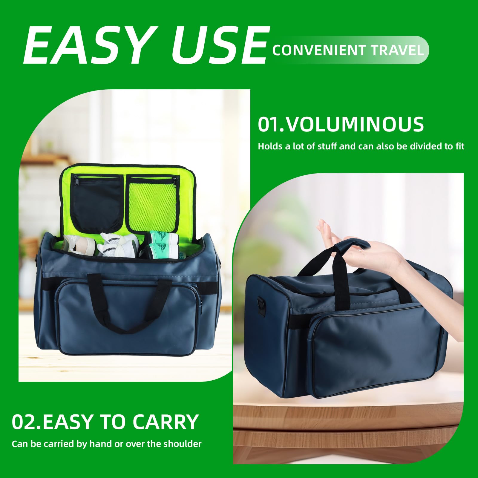 Borsa da viaggio per sneaker da viaggio, con 3 divisori regolabili per 4 paia di scarpe, borsa sportiva da 30 l, borsa da palestra con tracolla staccabile (grigio), Cachi, Tracolla