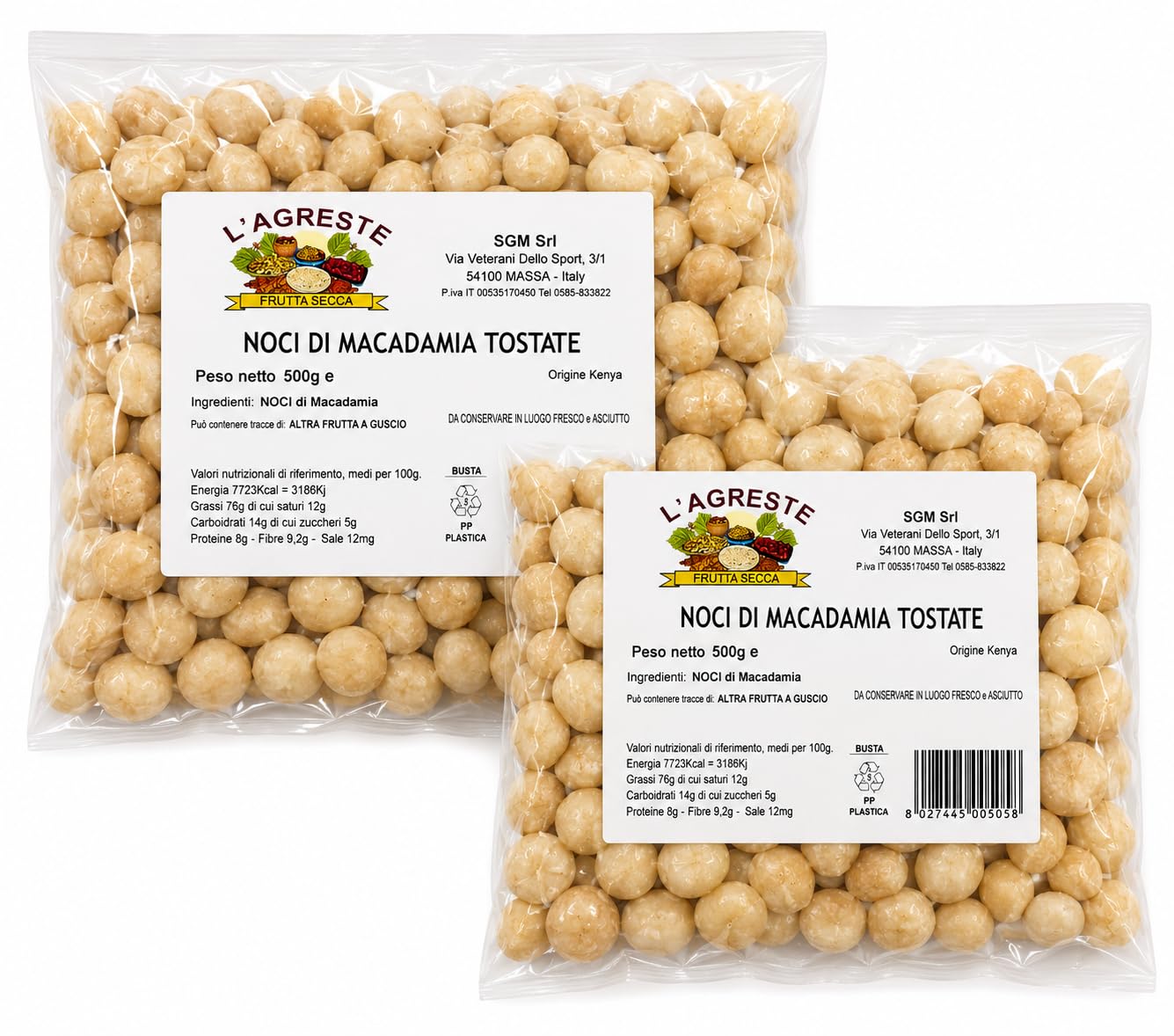 L’AGRESTE – NOCI DI MACADAMIA TOSTATE NATURALI 1 KG – 2 CONFEZIONI DA 500G SOTTOVUOTO – MACADAMIA PREMIUM SENZA SALE E SENZA OLIO – FRUTTA SECCA GOURMET