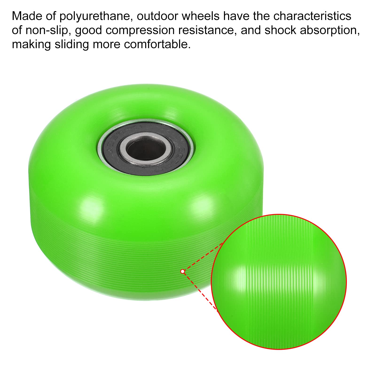 PATIKIL Lot de 4 roues et roulements de skateboard de 52 mm pour skateboards, cruiser, roues de rechange 95A, vert et noir