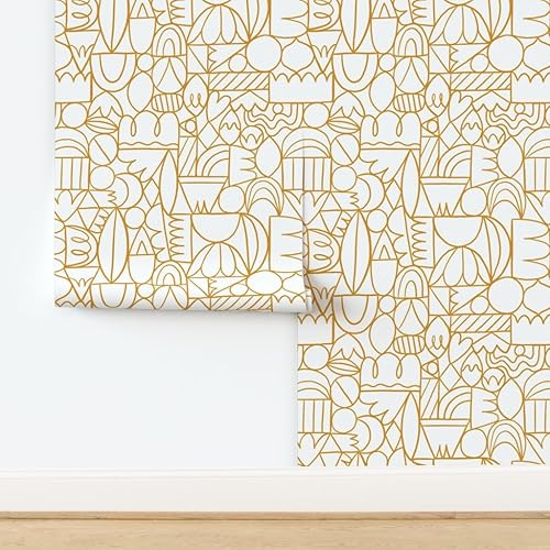 Miniatura 4 de Spoonflower Removable Wallpaper 12ft x 2ft - Vintage Yellow Circles Modern Geometric Abstract Art Custom Pre-Pasted Wallpaper