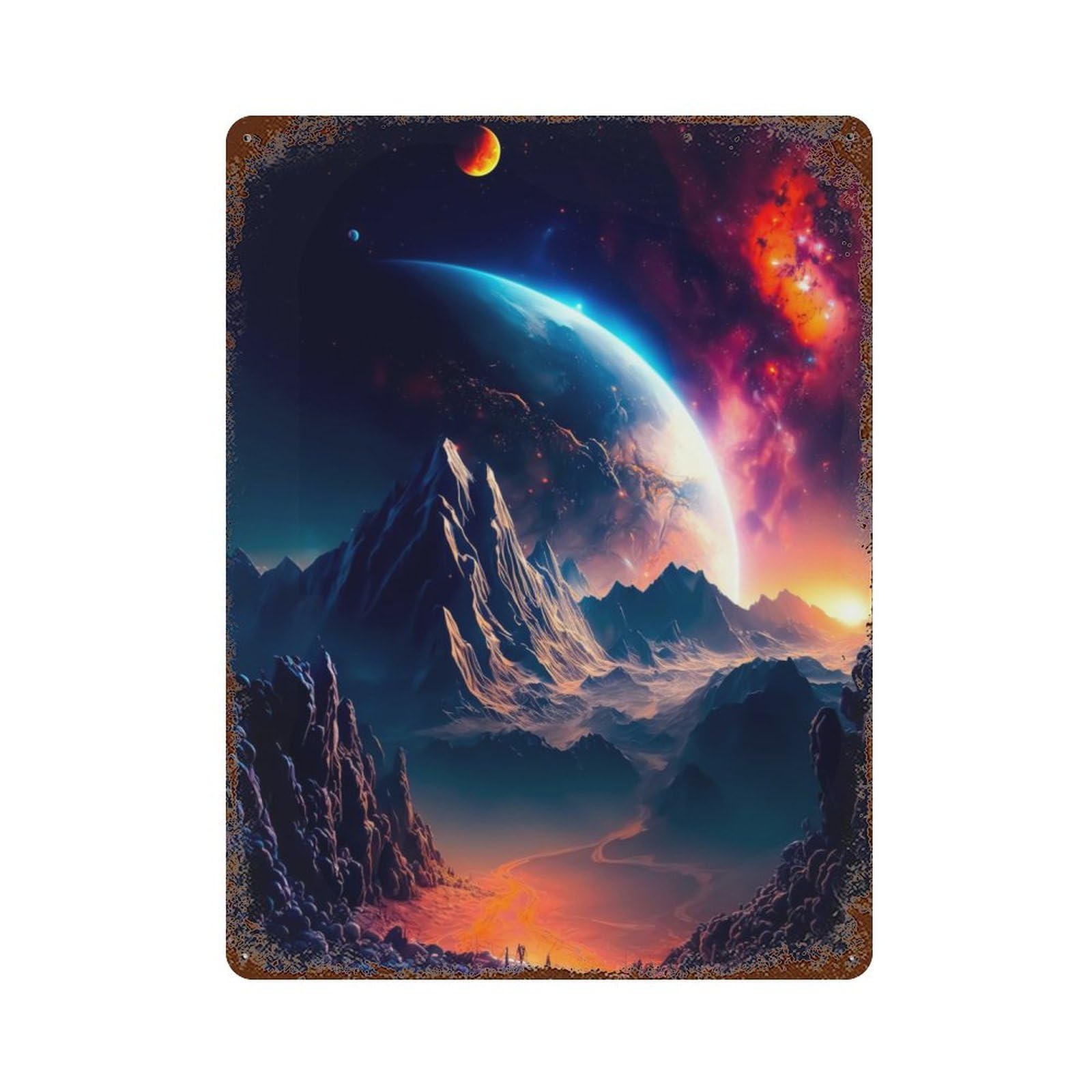 Martian Mountains Rustic Tin Plaque 15.7"x11.8", Ideal for Cafe, Home Bar And Lounge Decor