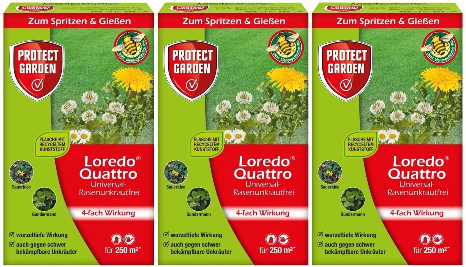 3 X 250ml Loredo Quattro Universal - Rasenunkrautfrei