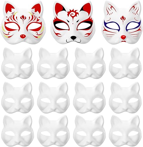 Miniatura 8 de ULTNICE 15 máscaras de papel blanco pintadas a mano, máscaras de papel maché, máscaras de Halloween para gato, máscaras de animales sin pintar para