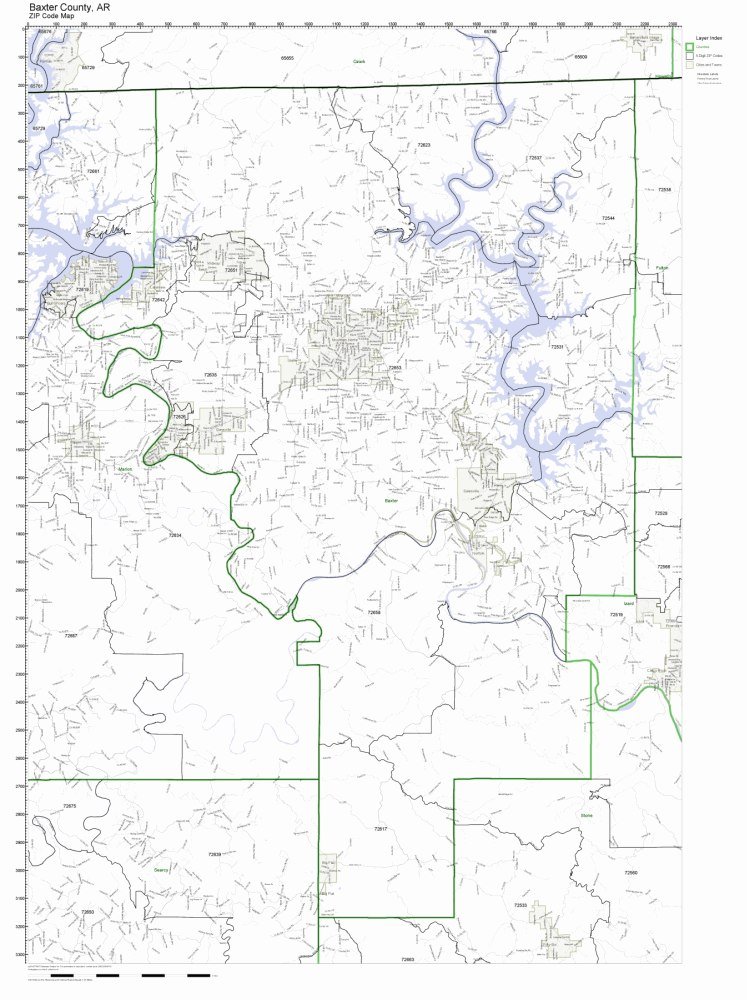 Baxter County, Arkansas AR ZIP Code Map Not Laminated