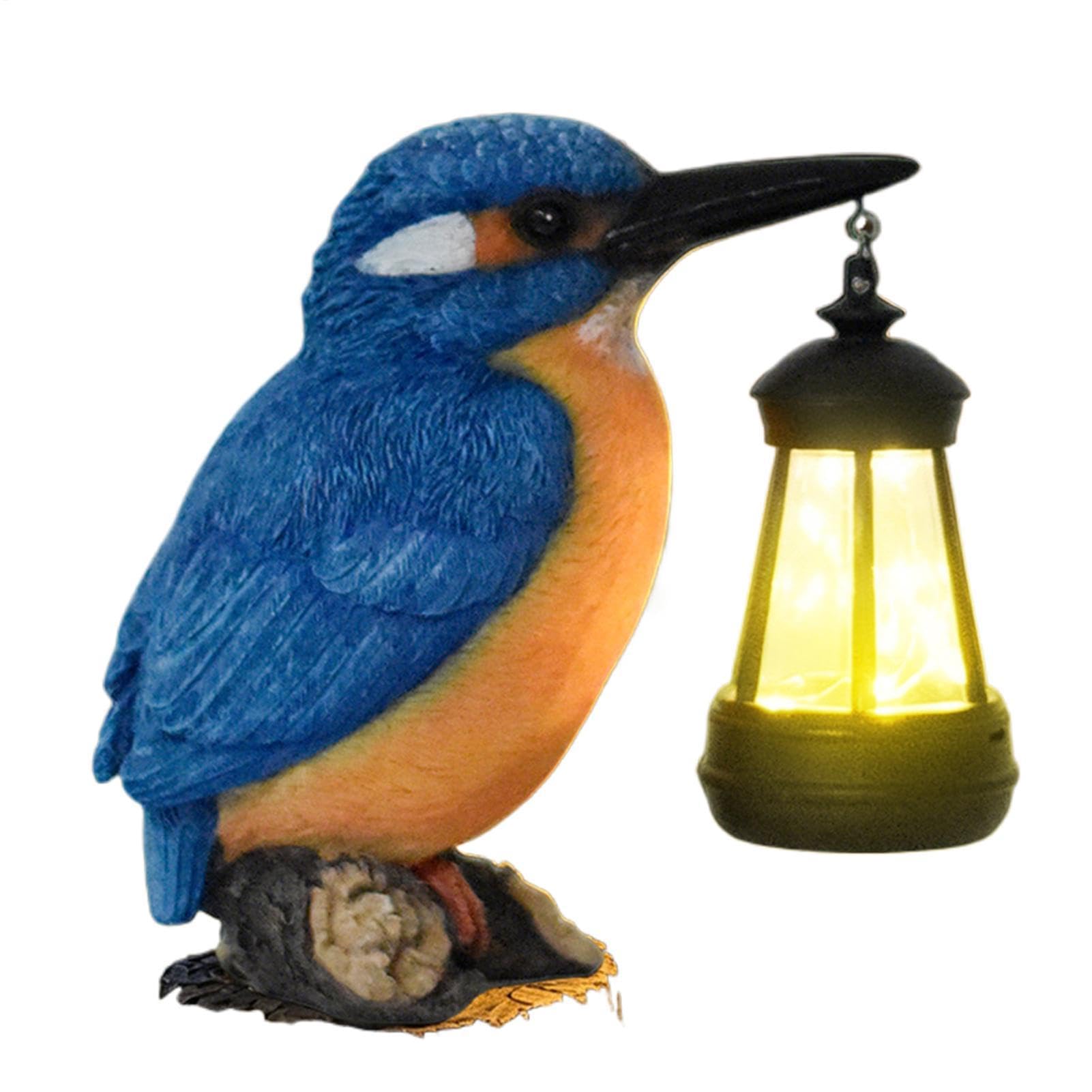 Martin-pêcheur bleu lanterne solaire : statue d'oiseaux décoratifs pour extérieur et jardin