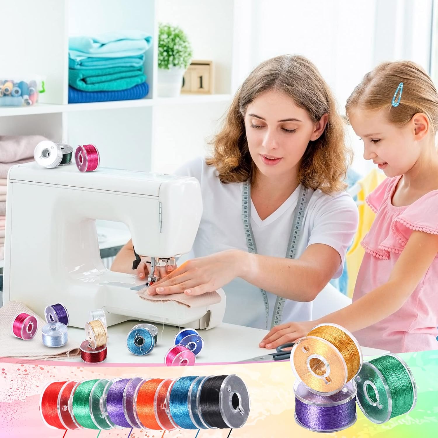 288 Pcs Prewound Bobbins Size A 60S/2 100 Yards Compatible with Brother/Babylock/Janome/Elna/Singer Embroidery Machines Plastic Sewing Machine Bobbins Polyester Sewing Thread with Box (Mix-Colors)